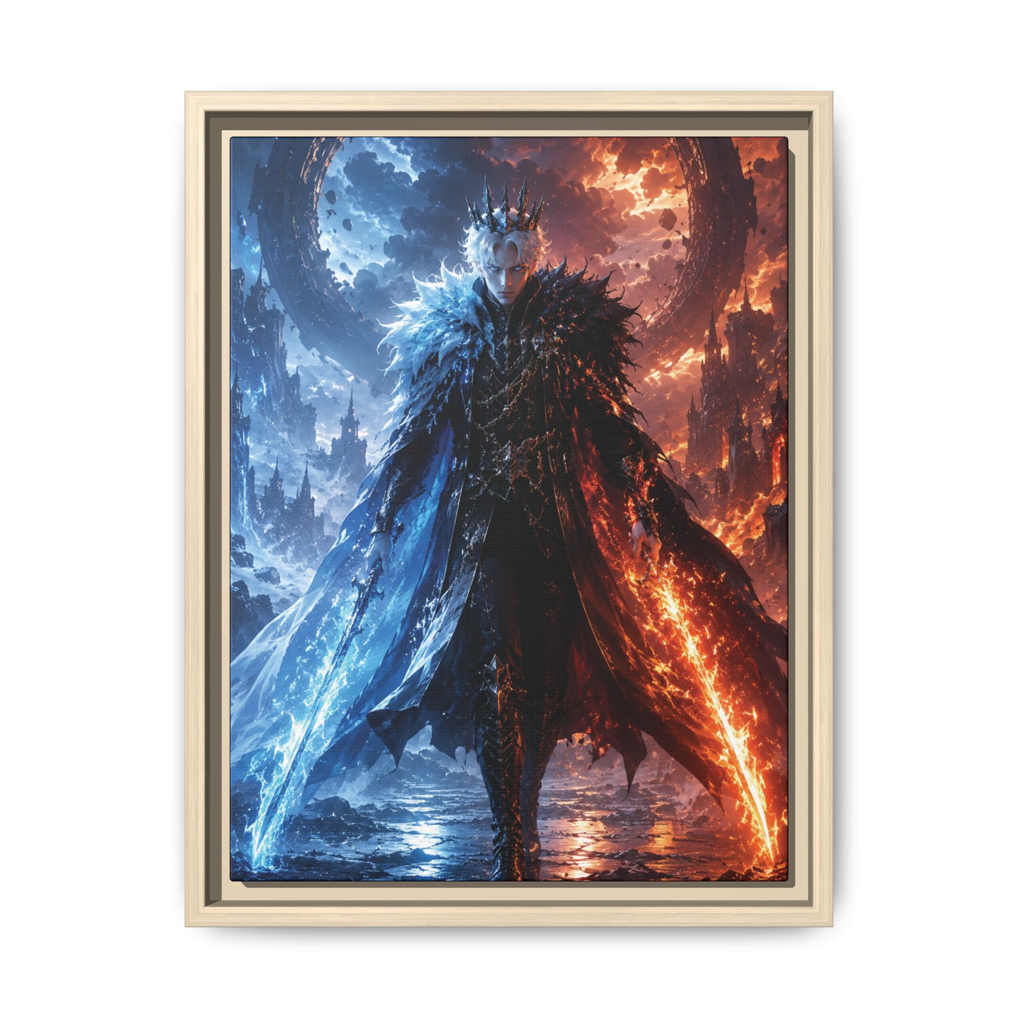Fantasy Fine Art Paper Print — Ice vs Fire Dark Knight Wall Art Fine Art Paper Print