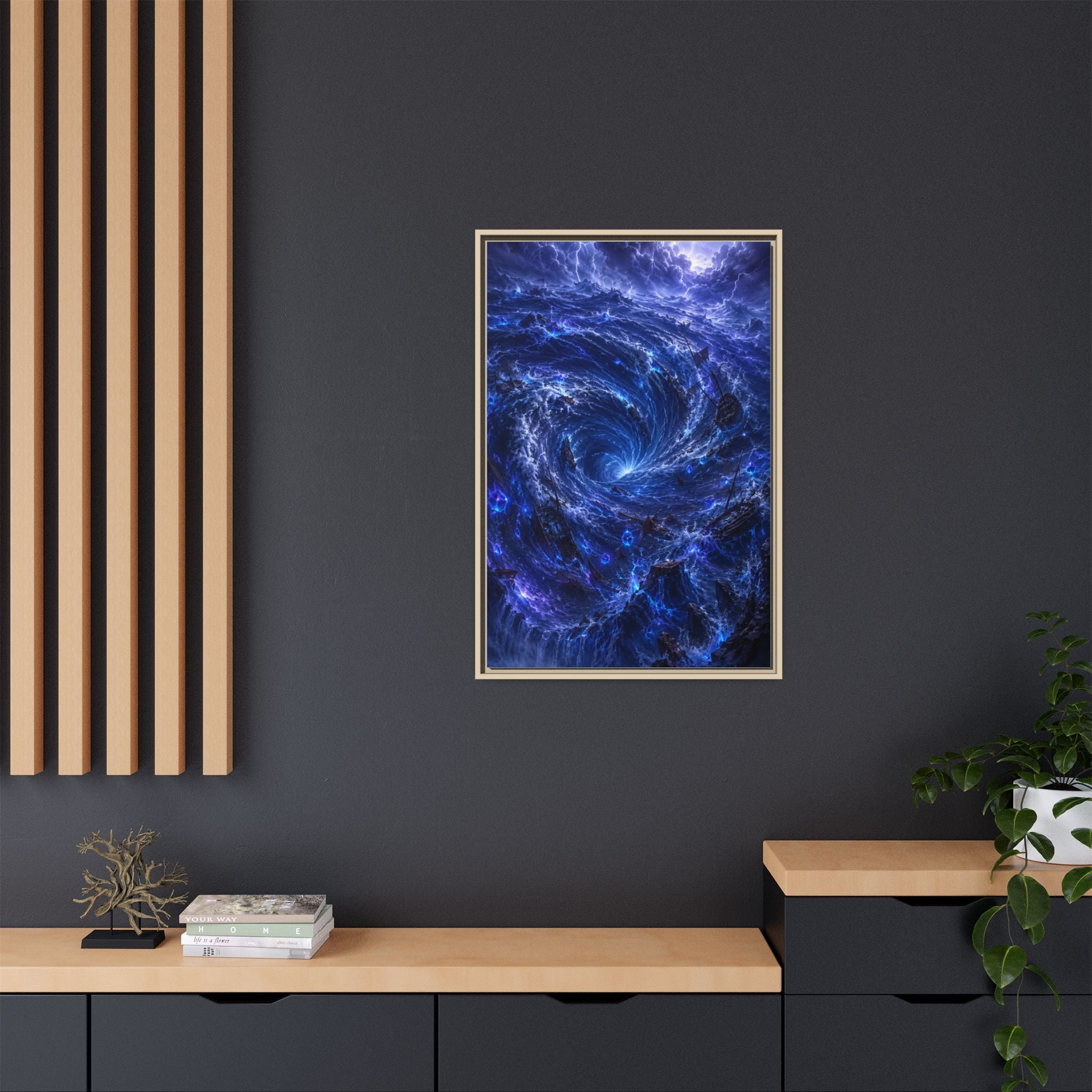 Framed Matte Canvas - Blue Cosmic Vortex Wall Art