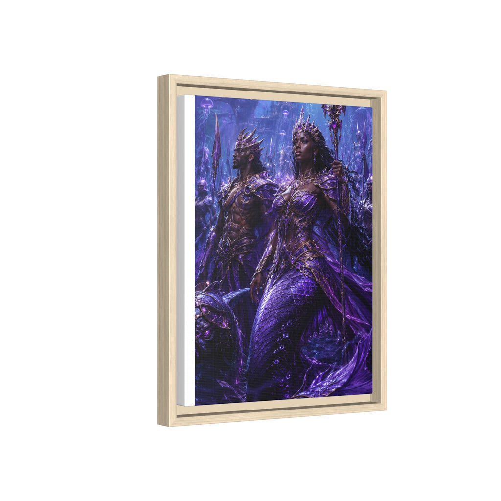 Framed Matte Canvas Print — Regal Underwater Merfolk Royalty (Purple)