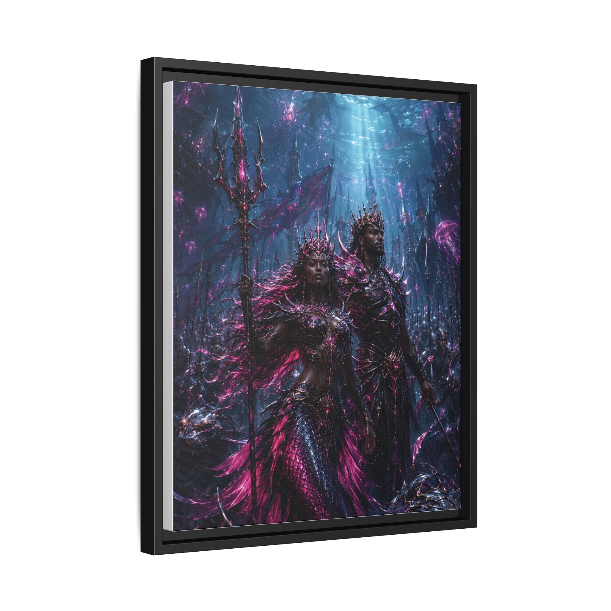 Framed Matte Canvas Print — Mystical Underwater King & Queen Artwork