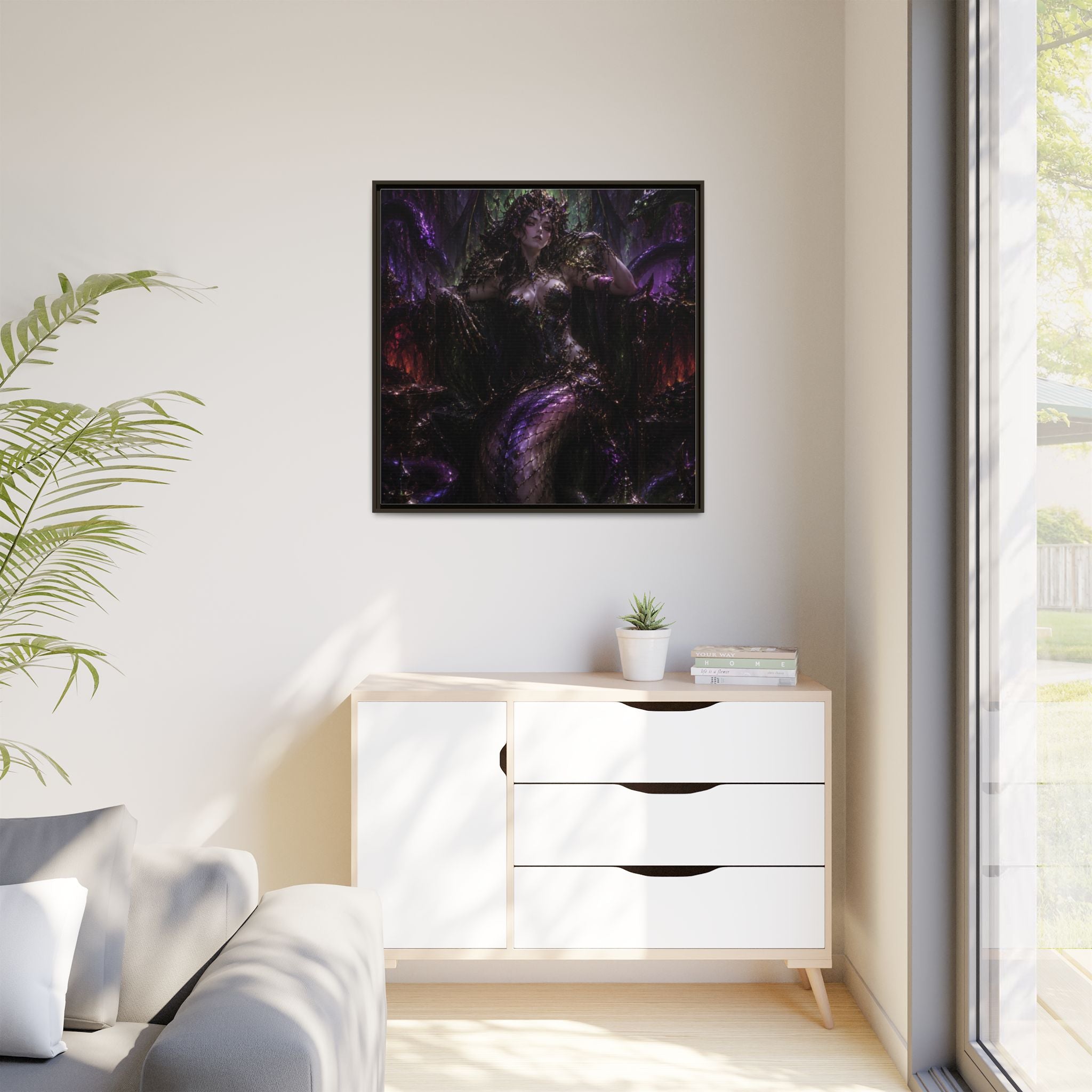 Dark Fantasy Goddess Matte Canvas Print — Framed Multi‑Color Wall Art
