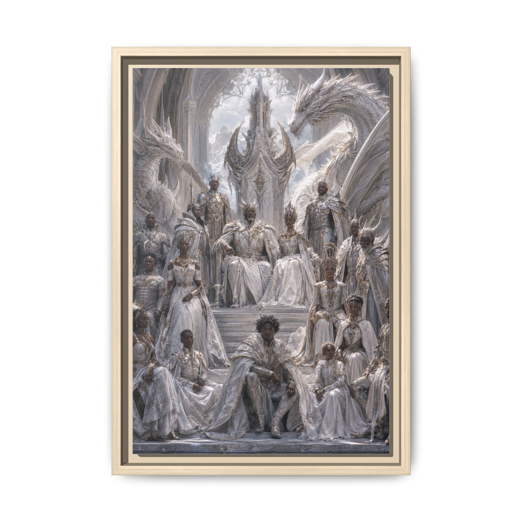 Framed Matte Canvas — Regal Dragon Court Fantasy Art Print