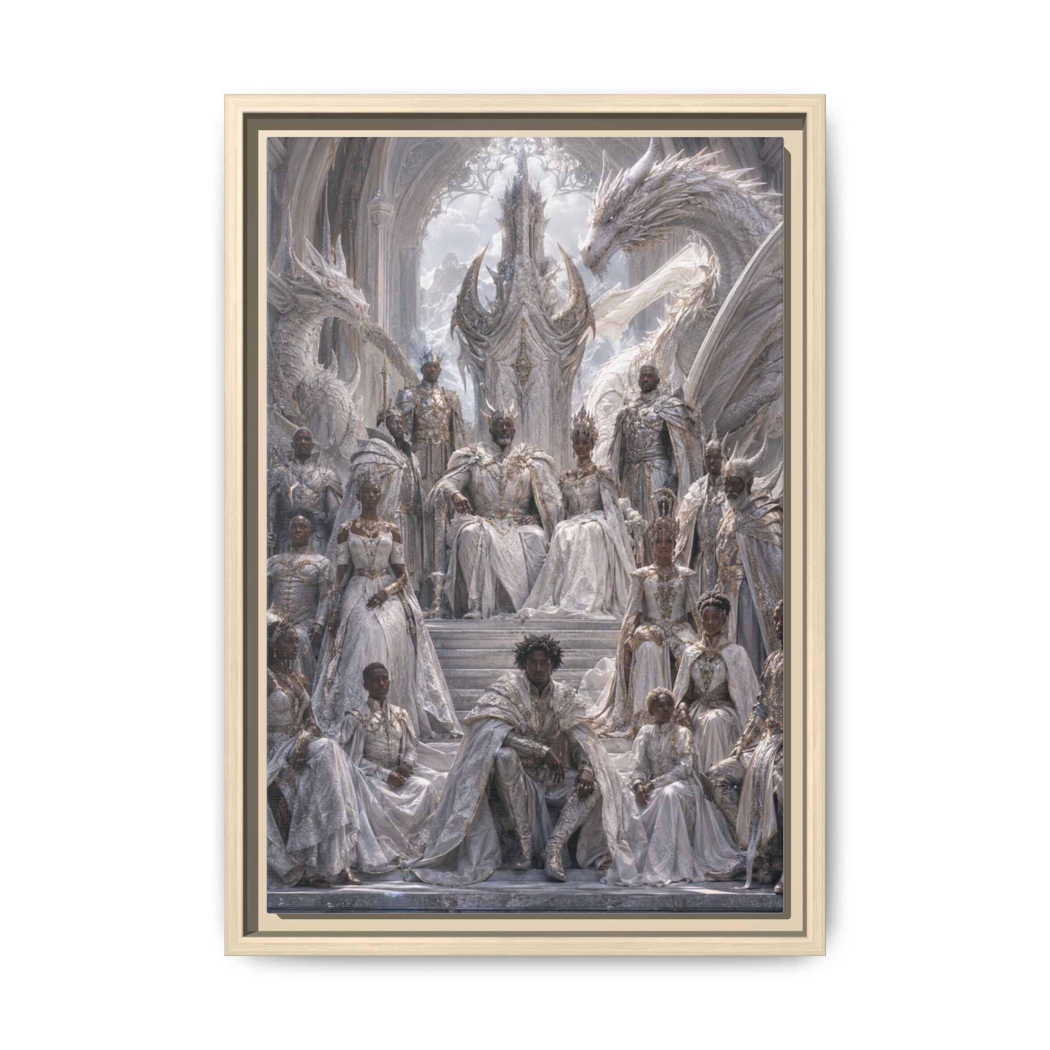 Framed Matte Canvas — Regal Dragon Court Fantasy Art Print