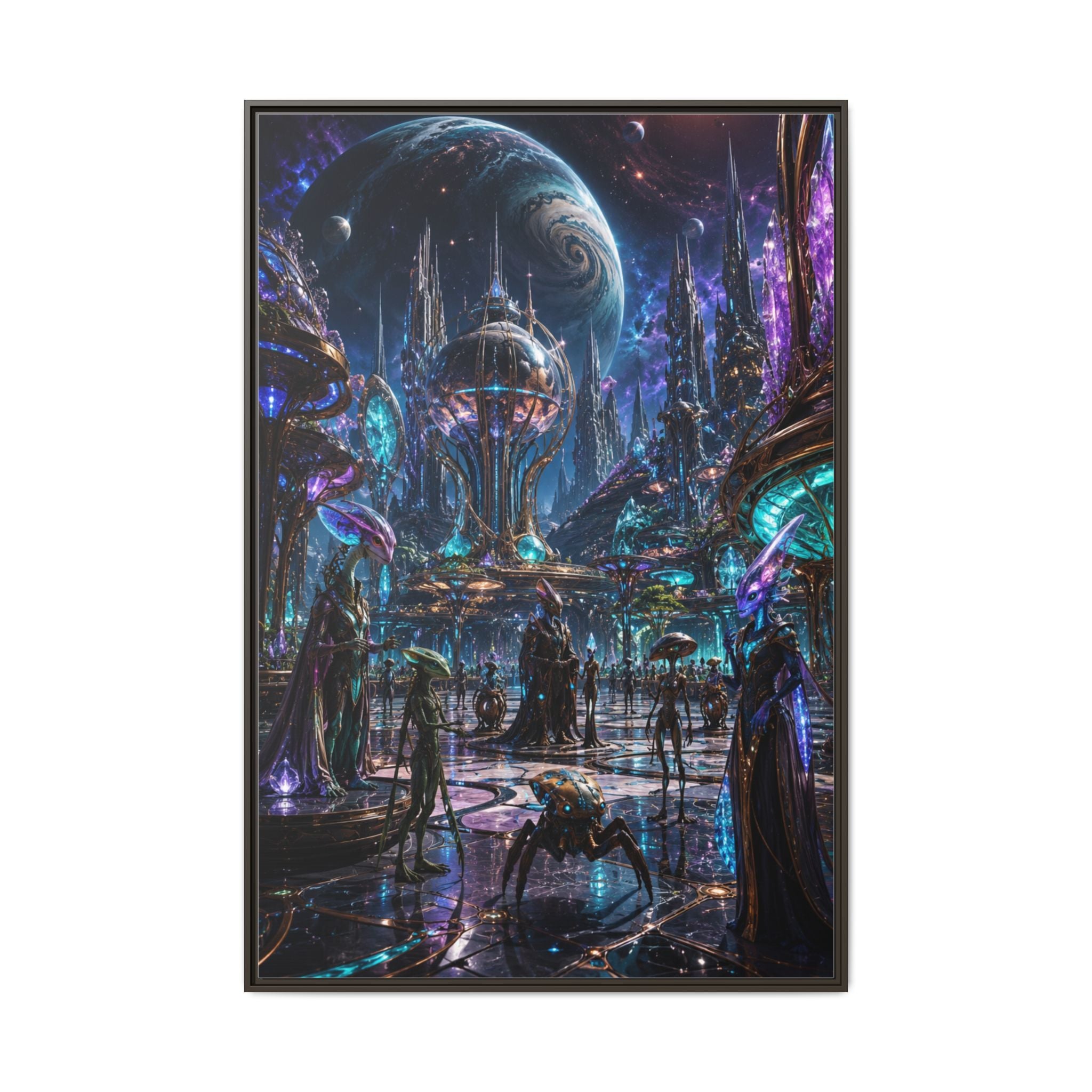 Framed Matte Canvas - Neon Sci‑Fi Cityscape Wall Art