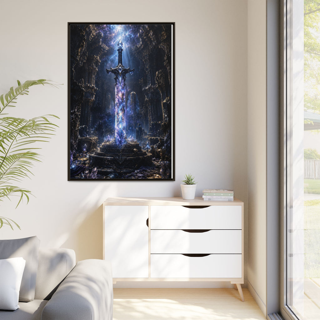 Framed Fantasy Sword Canvas — Mystical Glowing Blade Wall Art