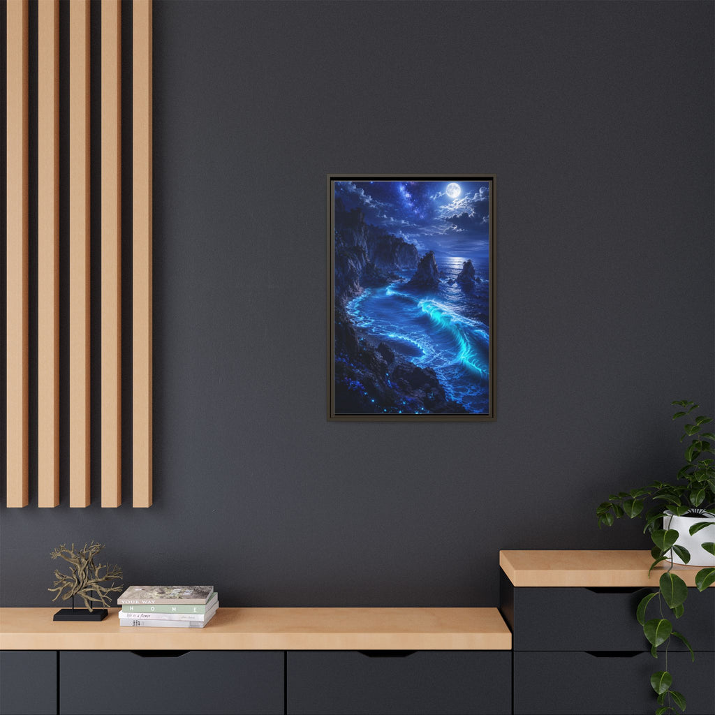 Framed Matte Canvas: Luminous Moonlit Ocean Art Print