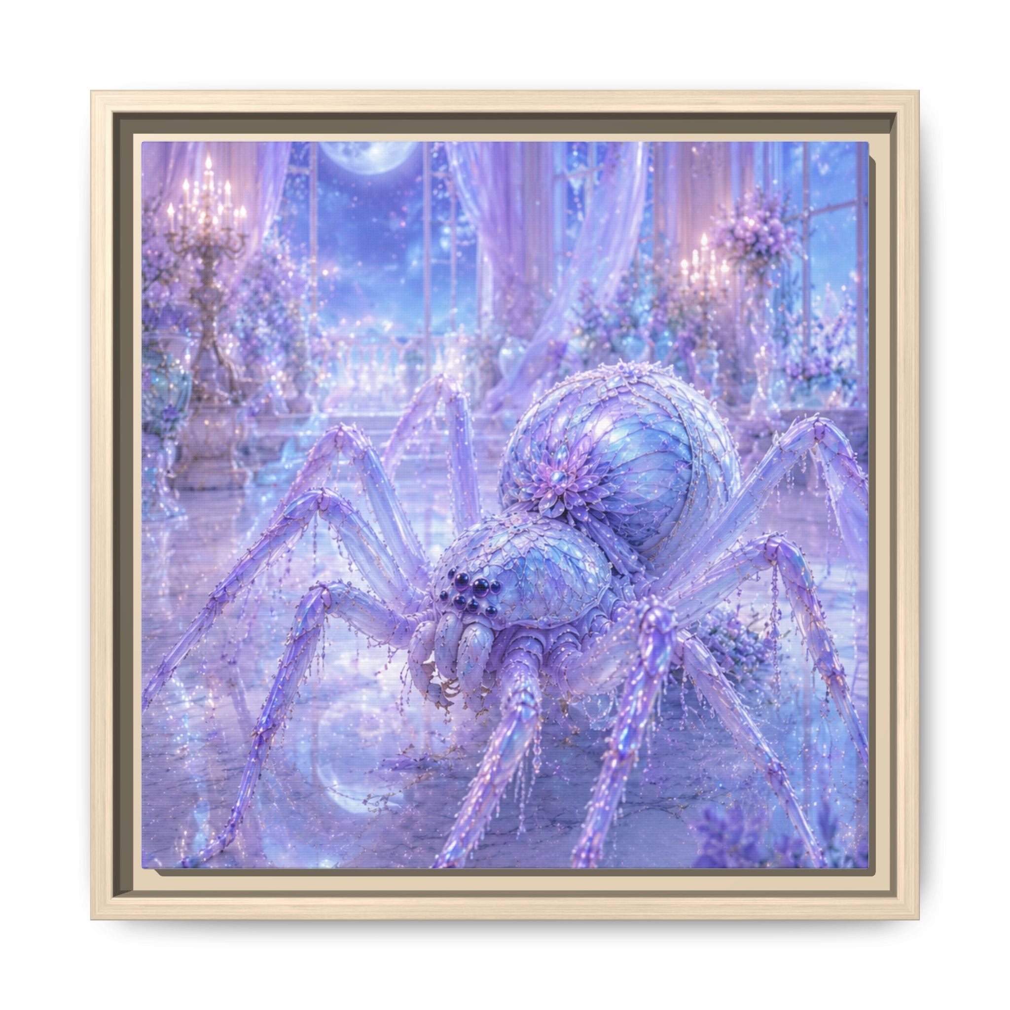 Moonlit Spider Fantasy Canvas Print — Lavender Enchanted Wall Art (Framed)