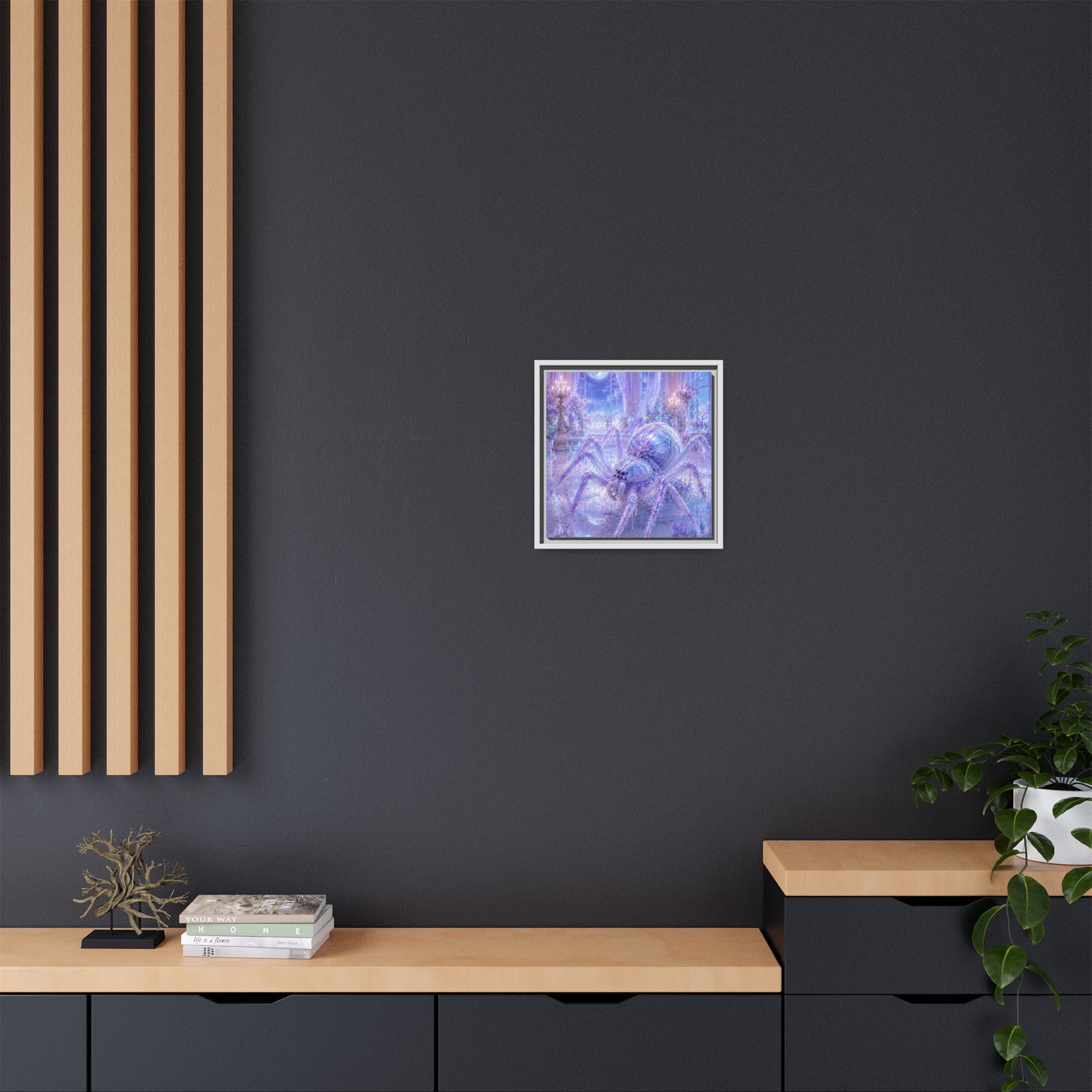 Moonlit Spider Fantasy Canvas Print — Lavender Enchanted Wall Art (Framed)