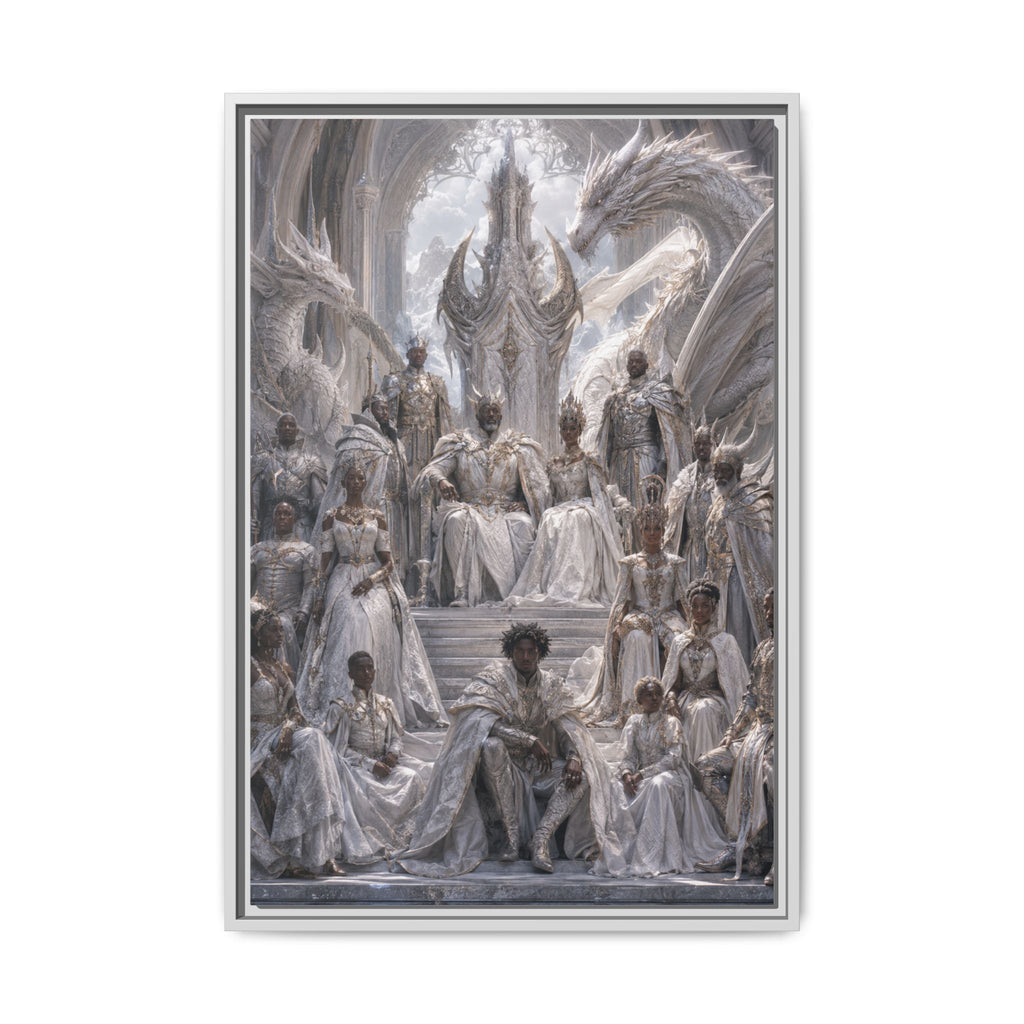 Framed Matte Canvas — Regal Dragon Court Fantasy Art Print