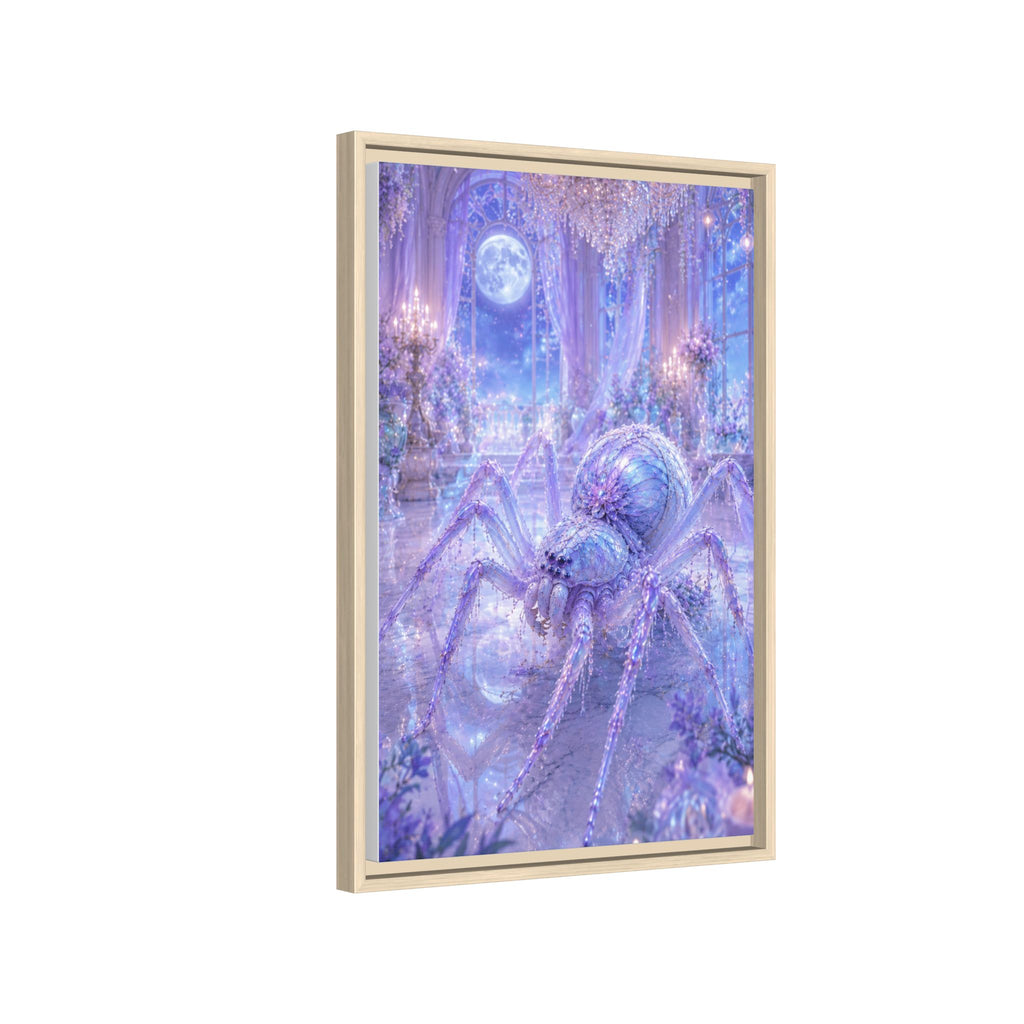 Moonlit Spider Fantasy Canvas Print — Lavender Enchanted Wall Art (Framed)