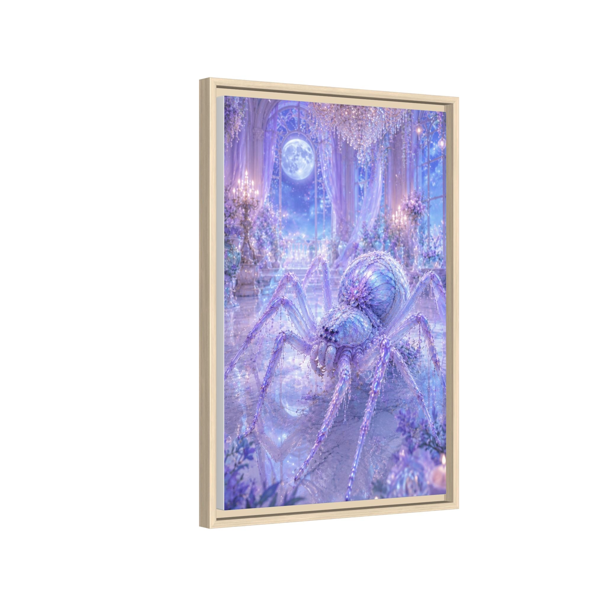 Moonlit Spider Fantasy Canvas Print — Lavender Enchanted Wall Art (Framed)