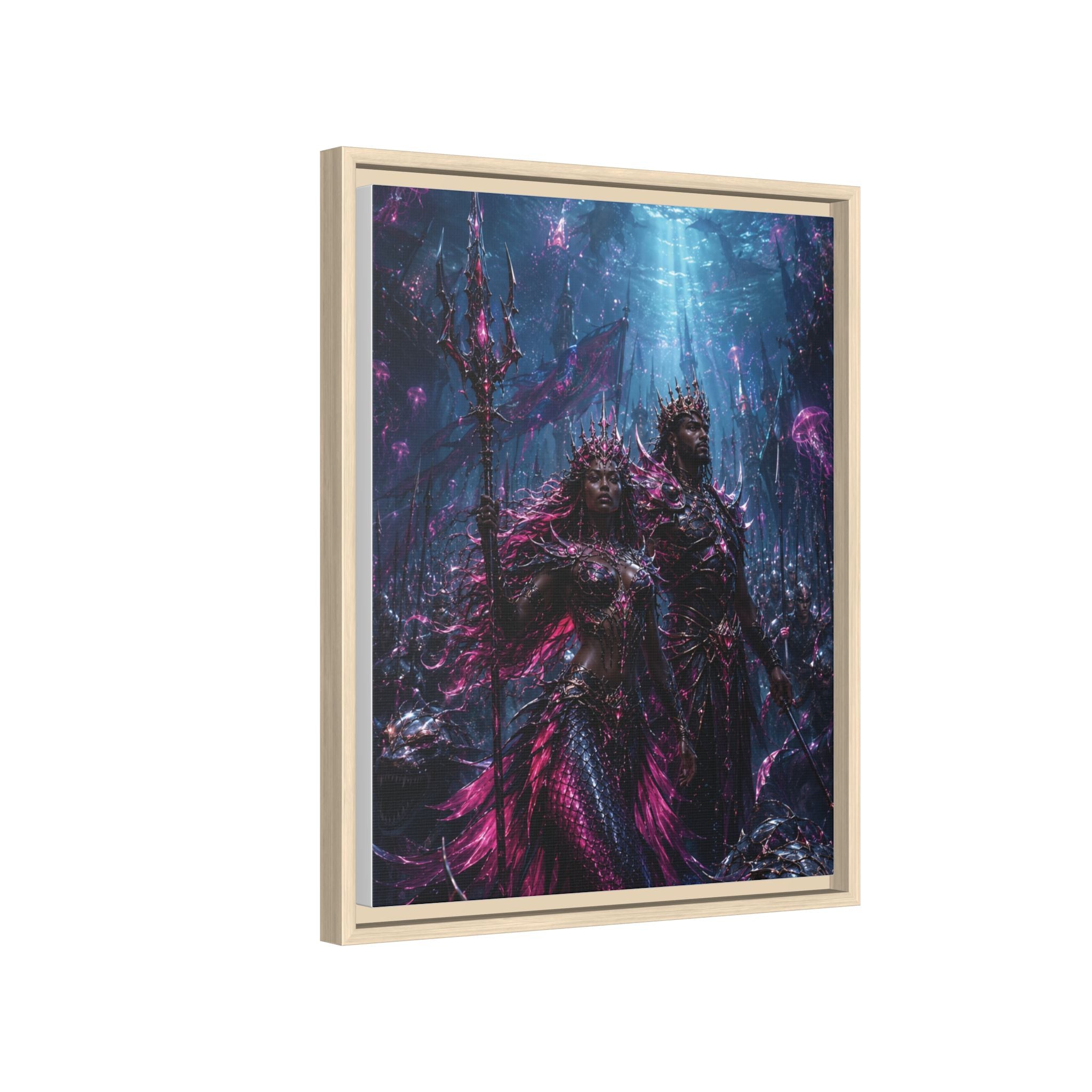 Framed Matte Canvas Print — Mystical Underwater King & Queen Artwork