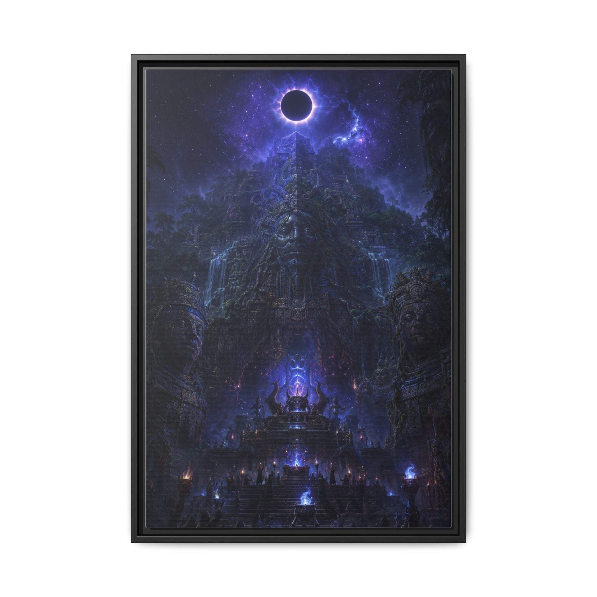 Dark Fantasy Canvas Print — Eclipse Over Mystic Citadel (Framed Matte)