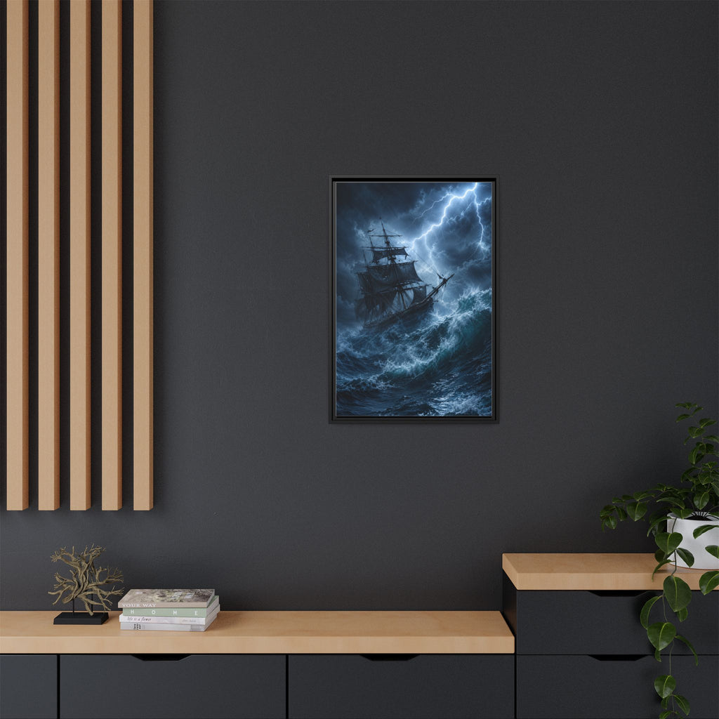 Stormy Seas Ship Painting — Framed Matte Canvas Wall Art