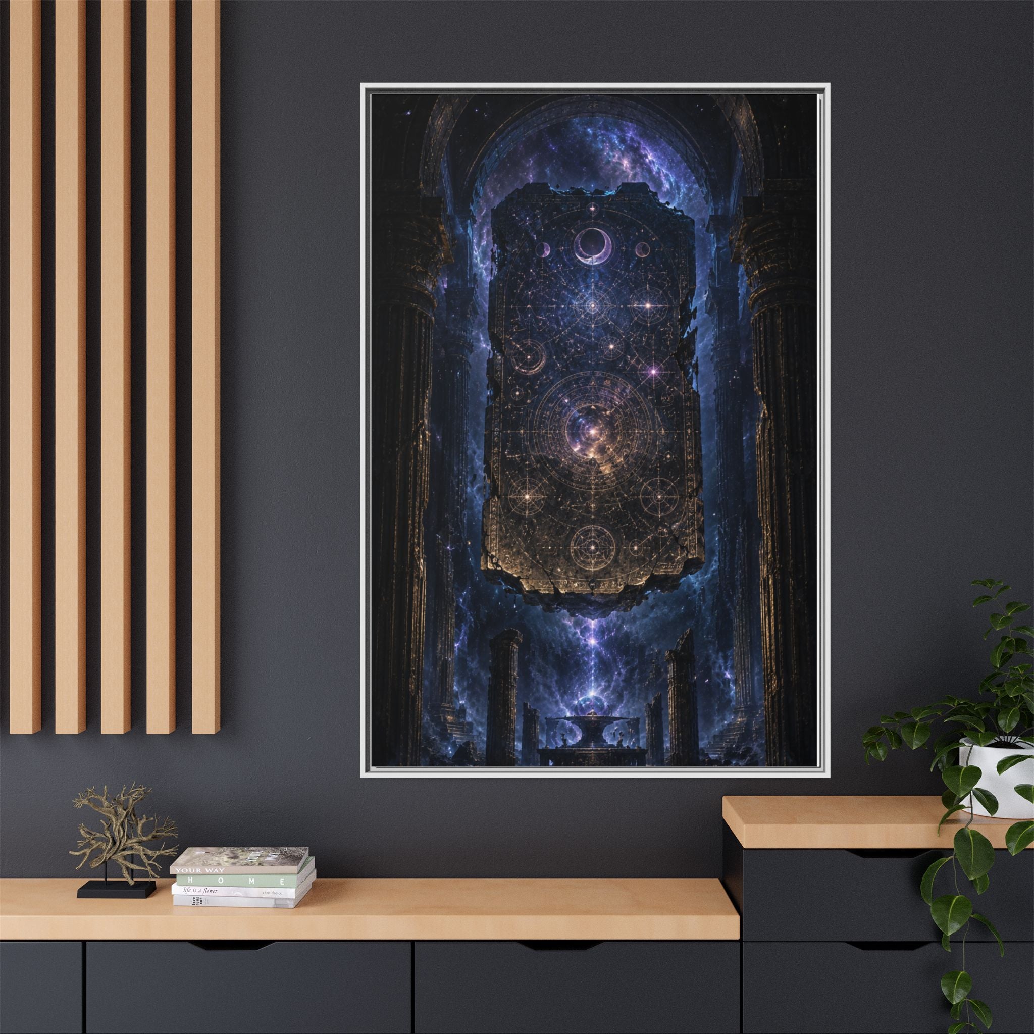 Framed Matte Canvas Wall Art — Cosmic Cathedral Galaxy Print
