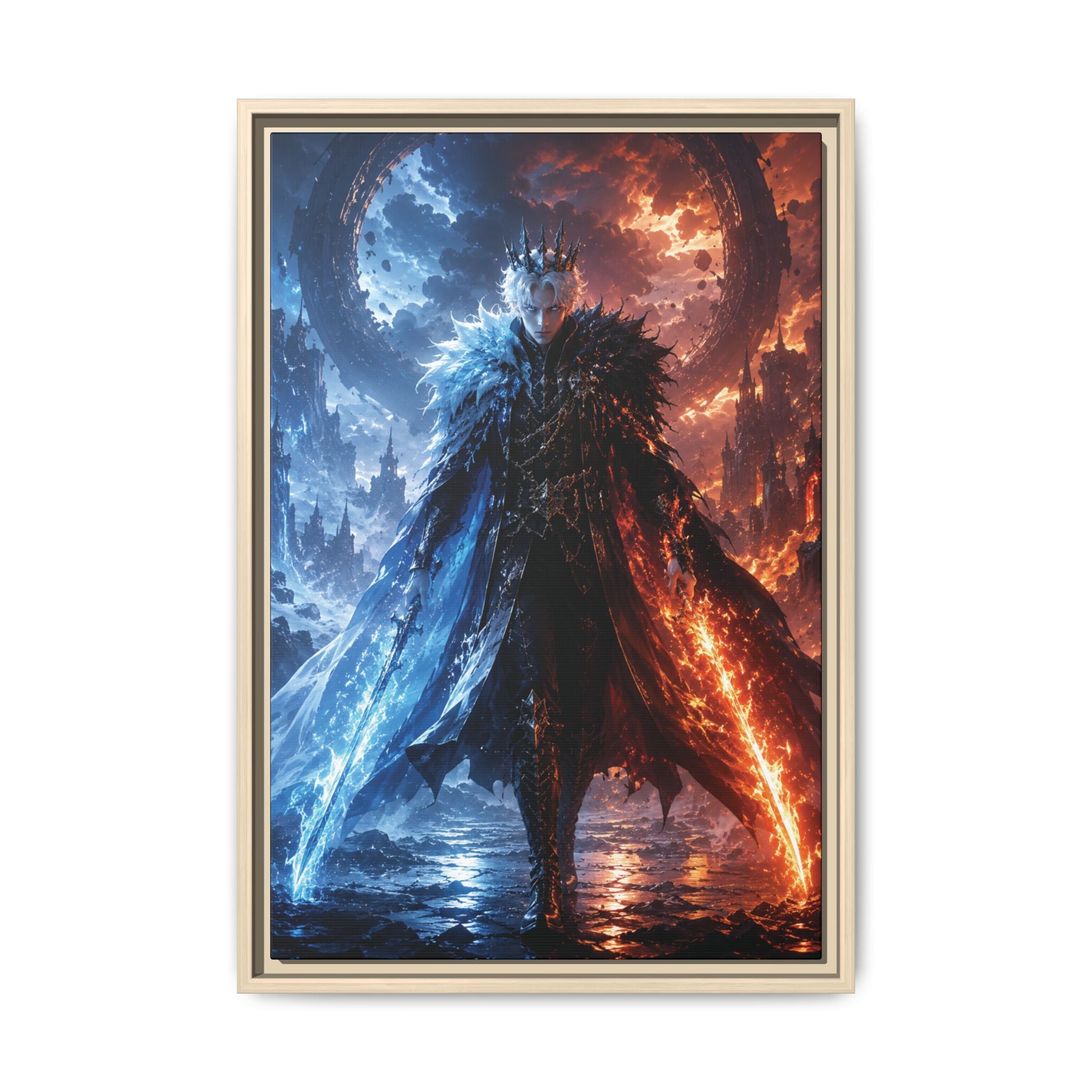 Fantasy Fine Art Paper Print — Ice vs Fire Dark Knight Wall Art Fine Art Paper Print