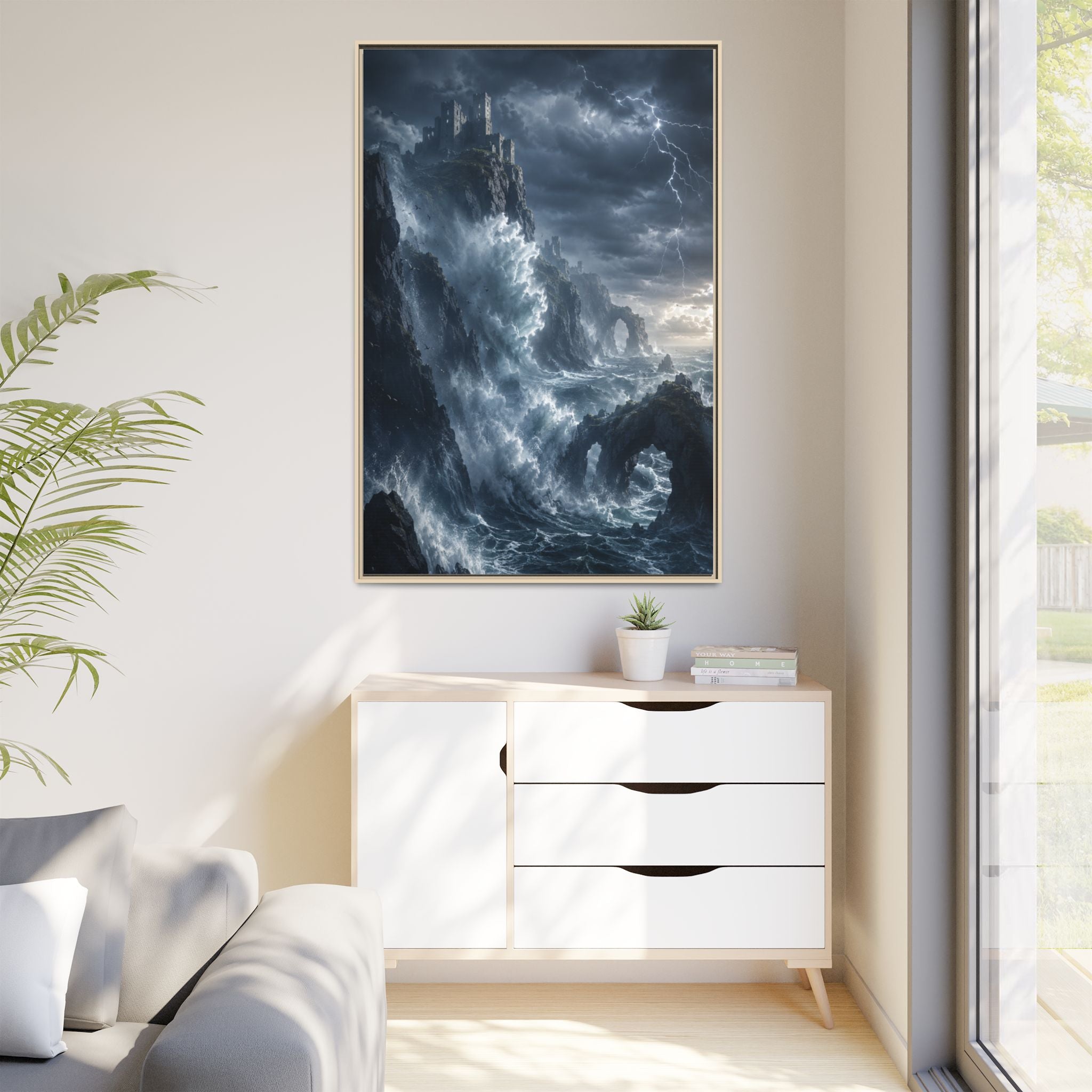 Framed Matte Canvas - Stormy Ocean Fantasy Wall Art