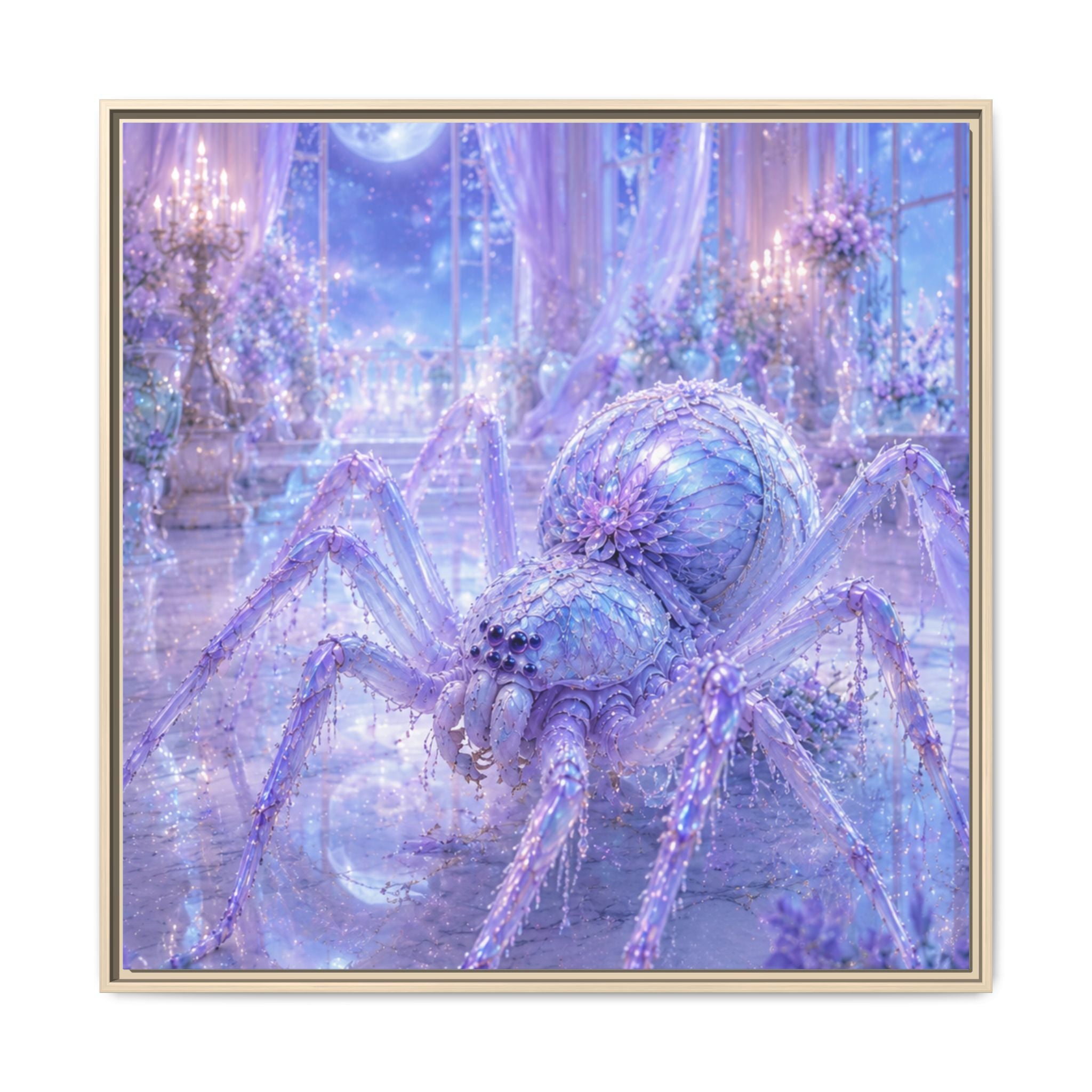Moonlit Spider Fantasy Canvas Print — Lavender Enchanted Wall Art (Framed)