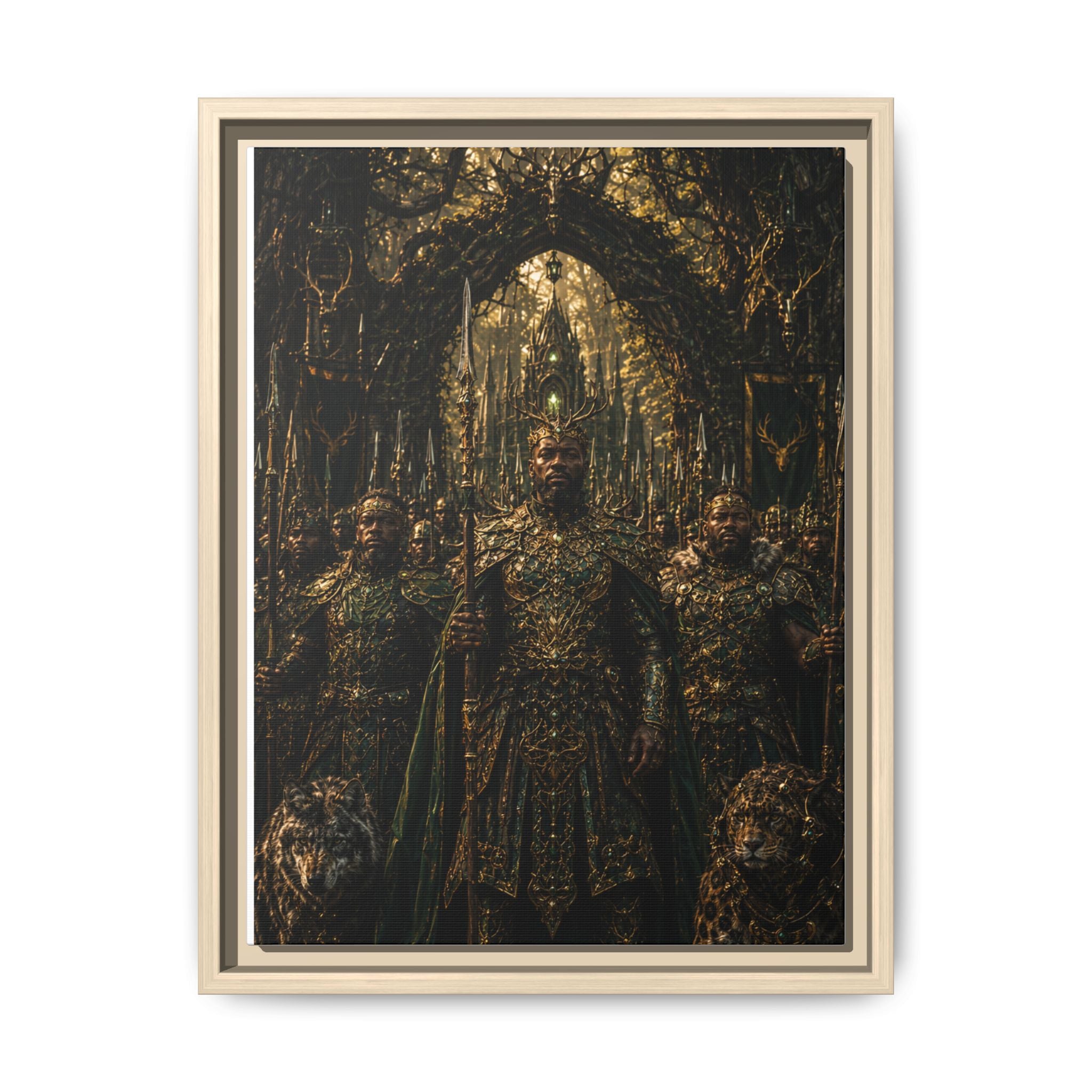 Framed Matte Canvas — Regal Fantasy King in Ornate Armor