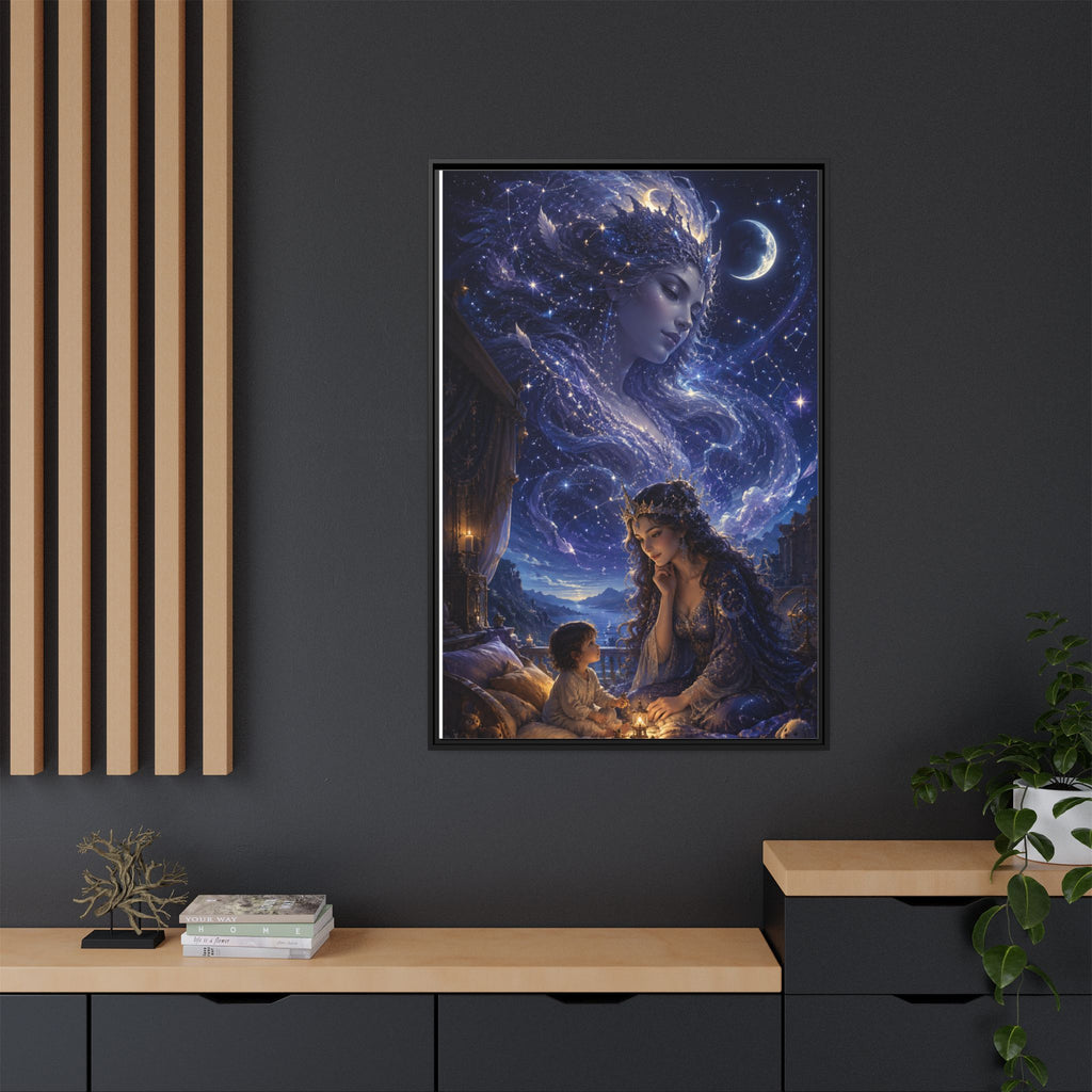Framed Matte Canvas — Mystical Moon Mother & Child Nightscape Wall Art
