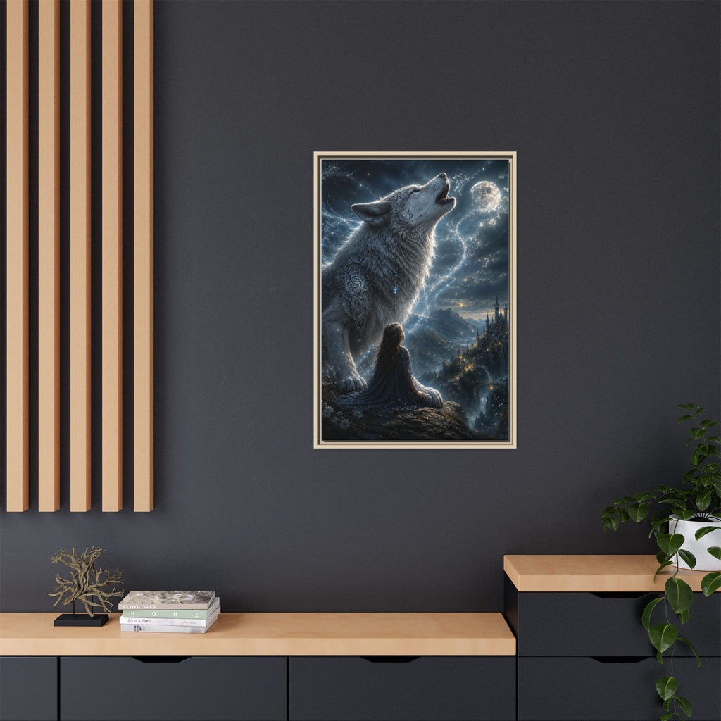 Howling Wolf Moon Matte Canvas Print — Framed Fantasy Wall Art