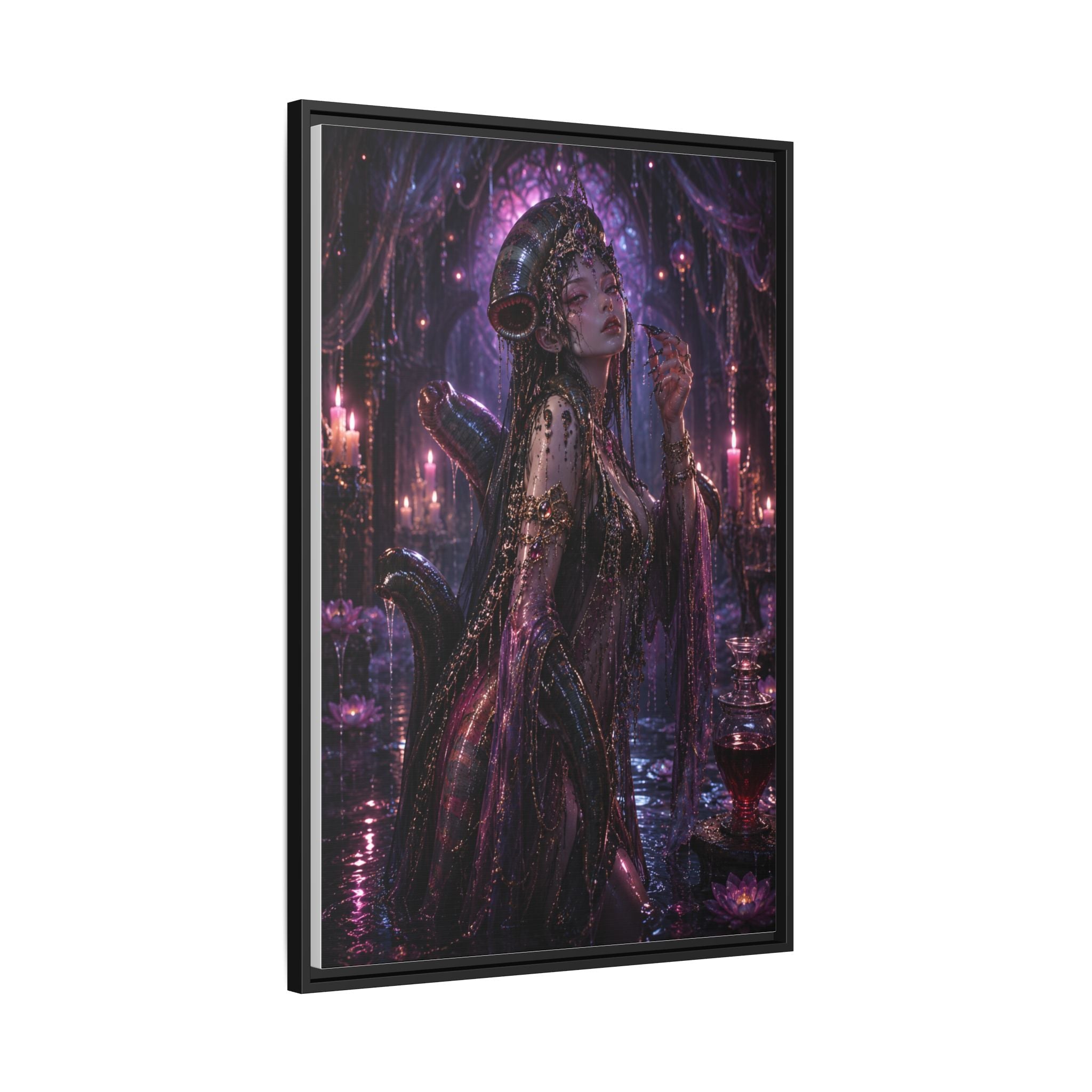 Gothic Fantasy Goddess Matte Canvas Print — Framed Dark Purple Wall Art