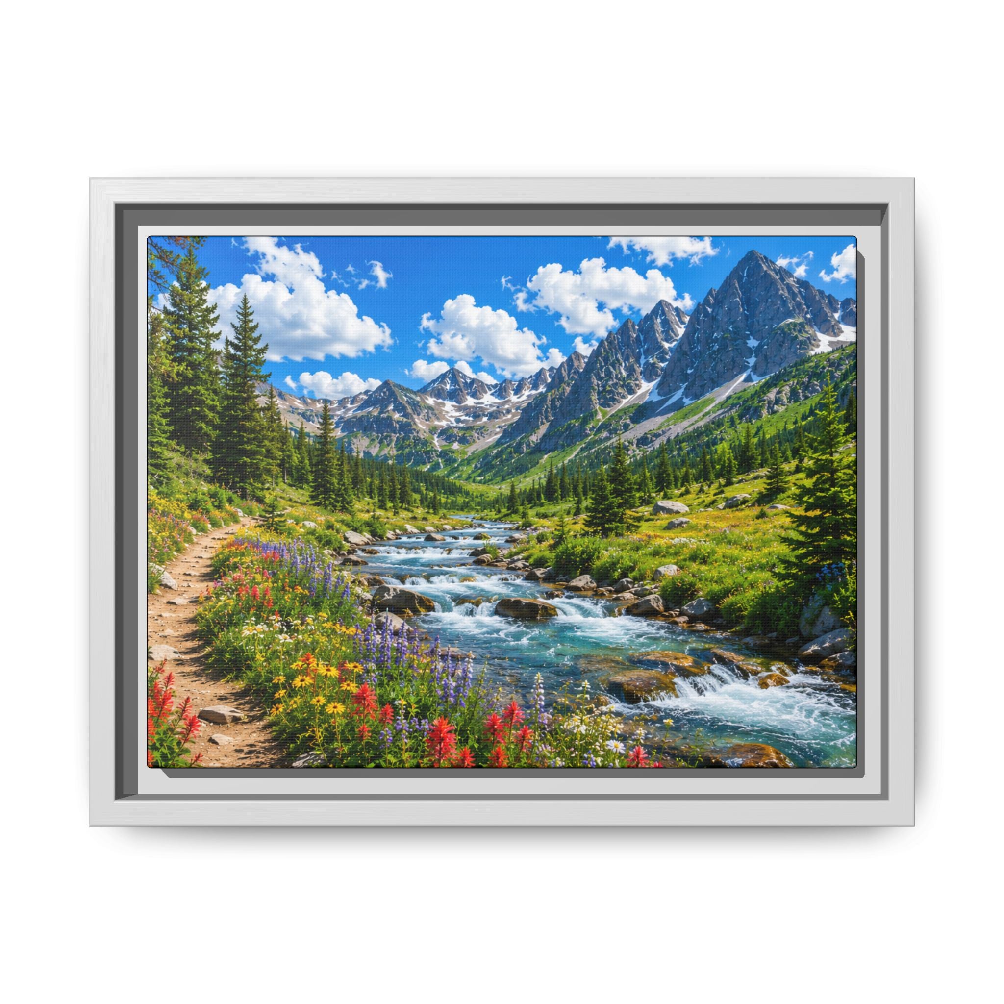 Framed Framed Canvas Mountain River Landscape Wall Art