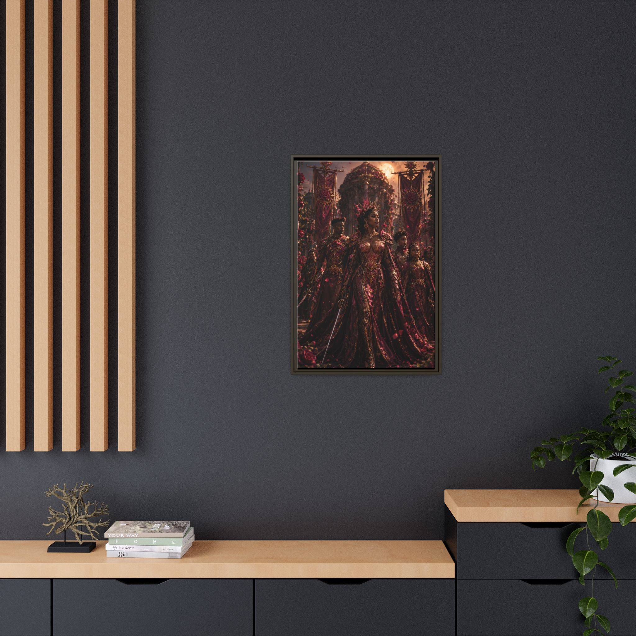 Framed Matte Canvas Art — Regal Fantasy Queen Portrait