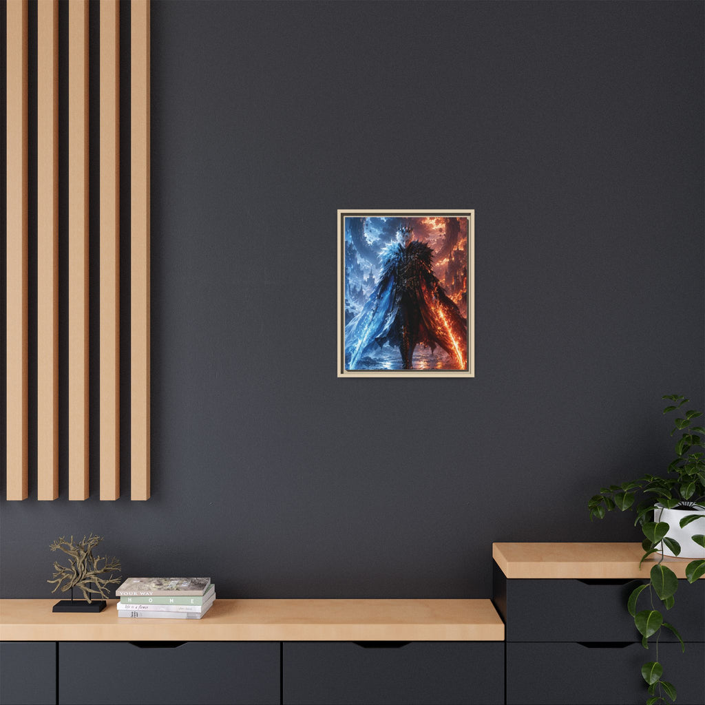 Framed Fantasy Canvas Print — Ice vs Fire Dark Knight Wall Art