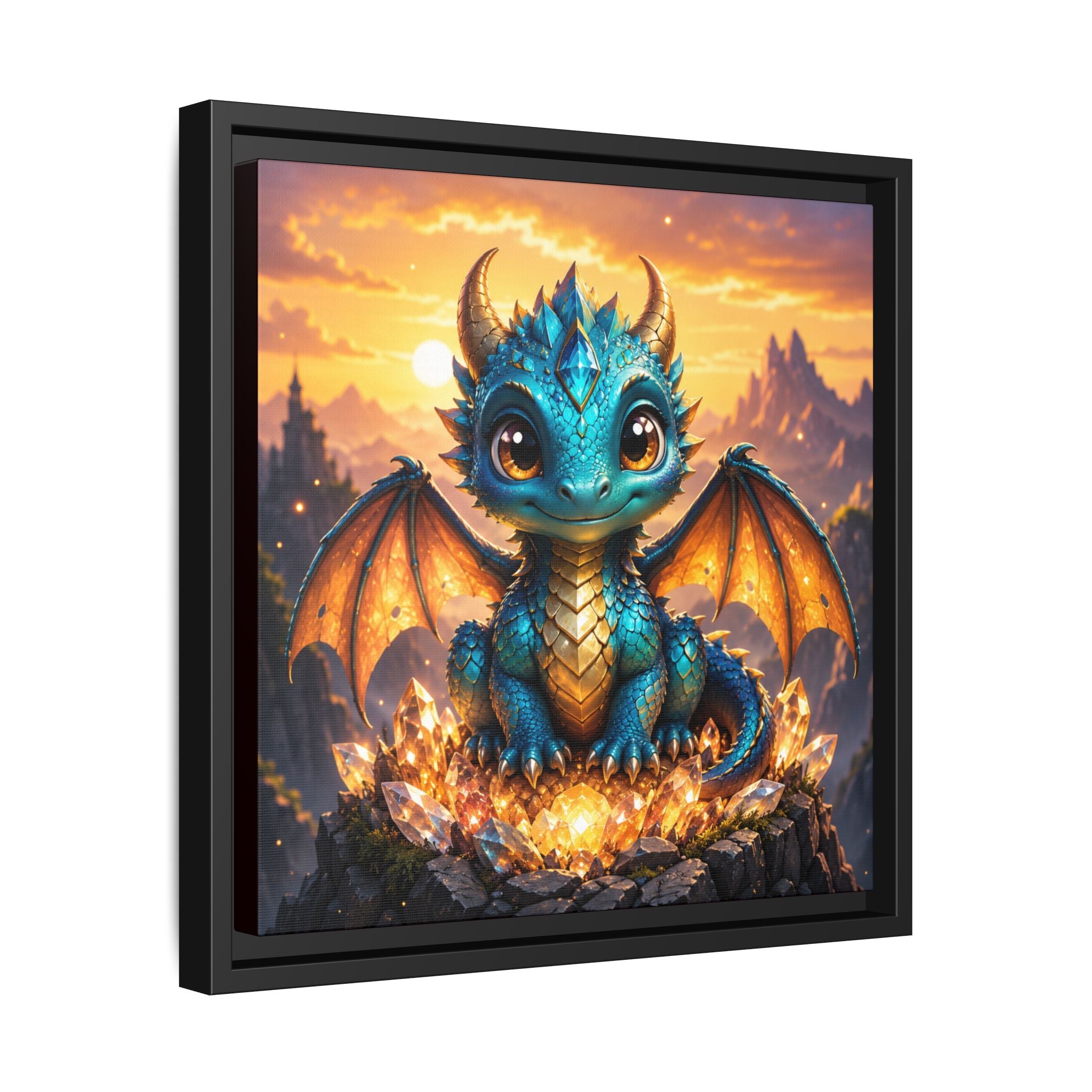 Cute Blue Dragon Fine Art Paper Print — Whimsical Nursery Wall Art