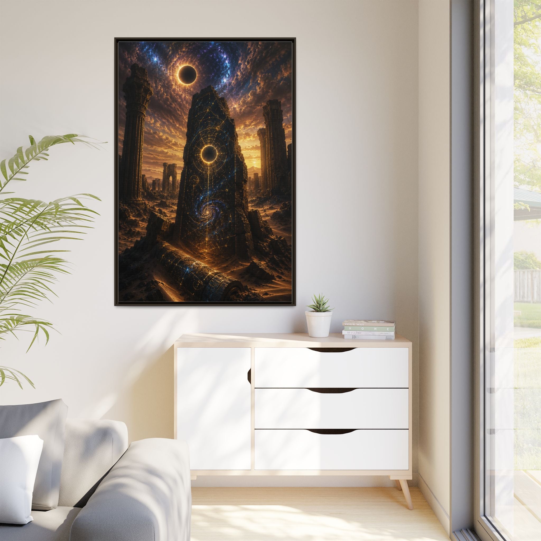 Framed Matte Canvas - Cosmic Obelisk Fantasy Wall Art