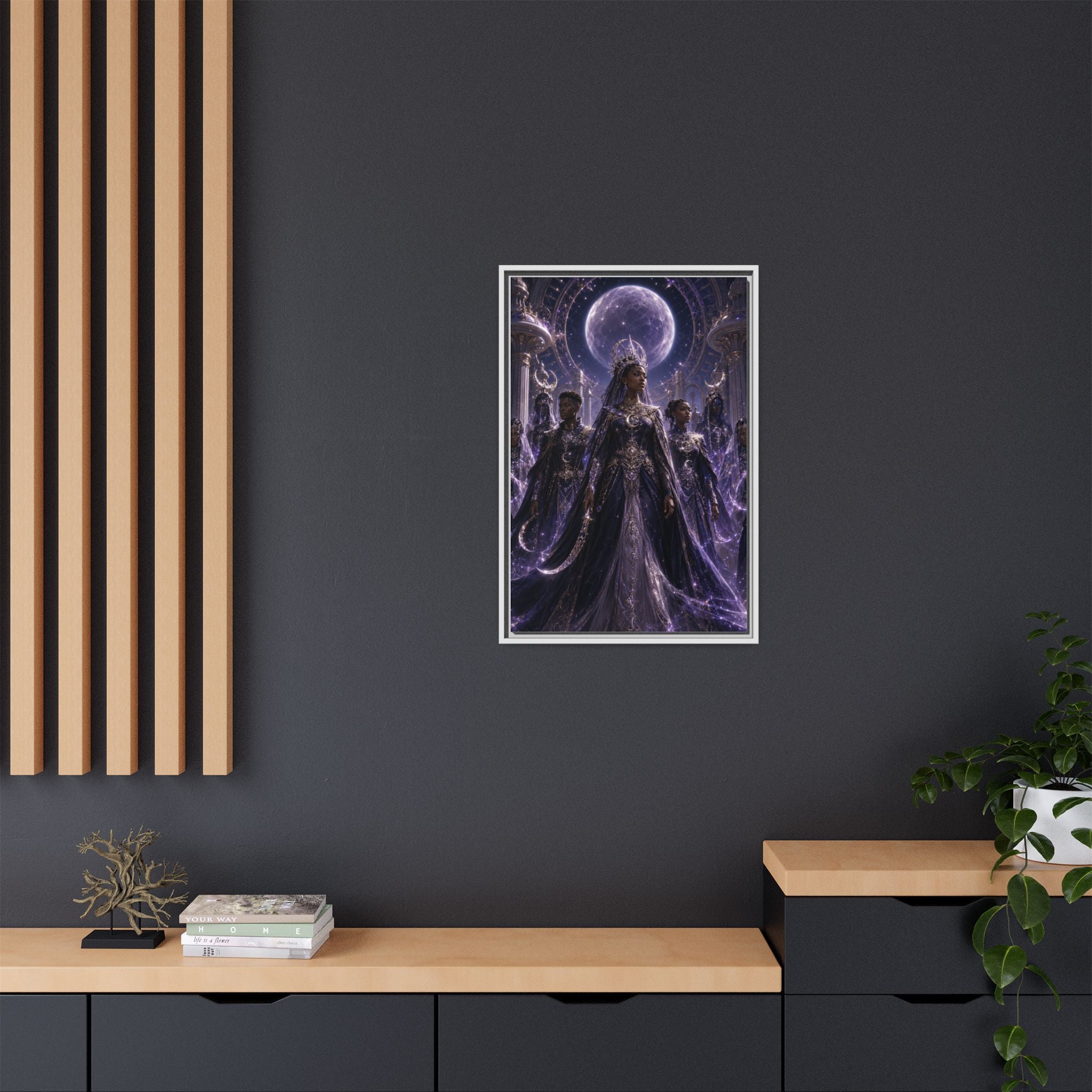 Mystic Moon Queen Framed Matte Canvas Print — Fantasy Royalty Wall Art