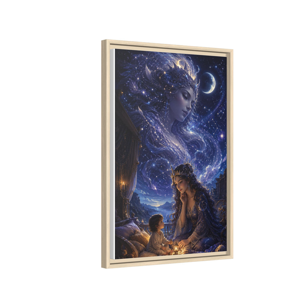 Framed Matte Canvas — Mystical Moon Mother & Child Nightscape Wall Art