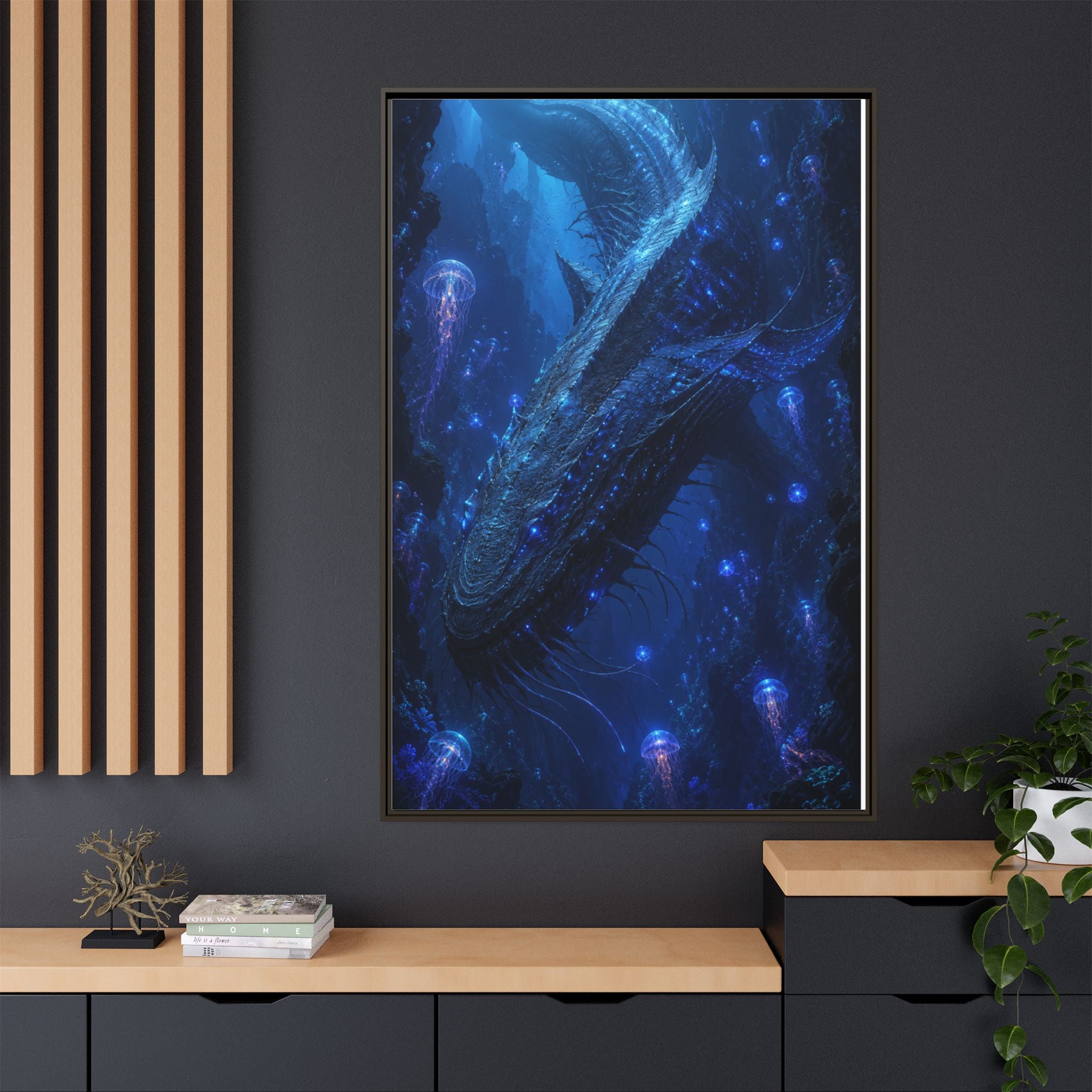 Framed Matte Canvas Art - Deep Sea Leviathan Fantasy Print