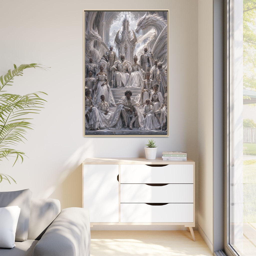 Framed Matte Canvas — Regal Dragon Court Fantasy Art Print