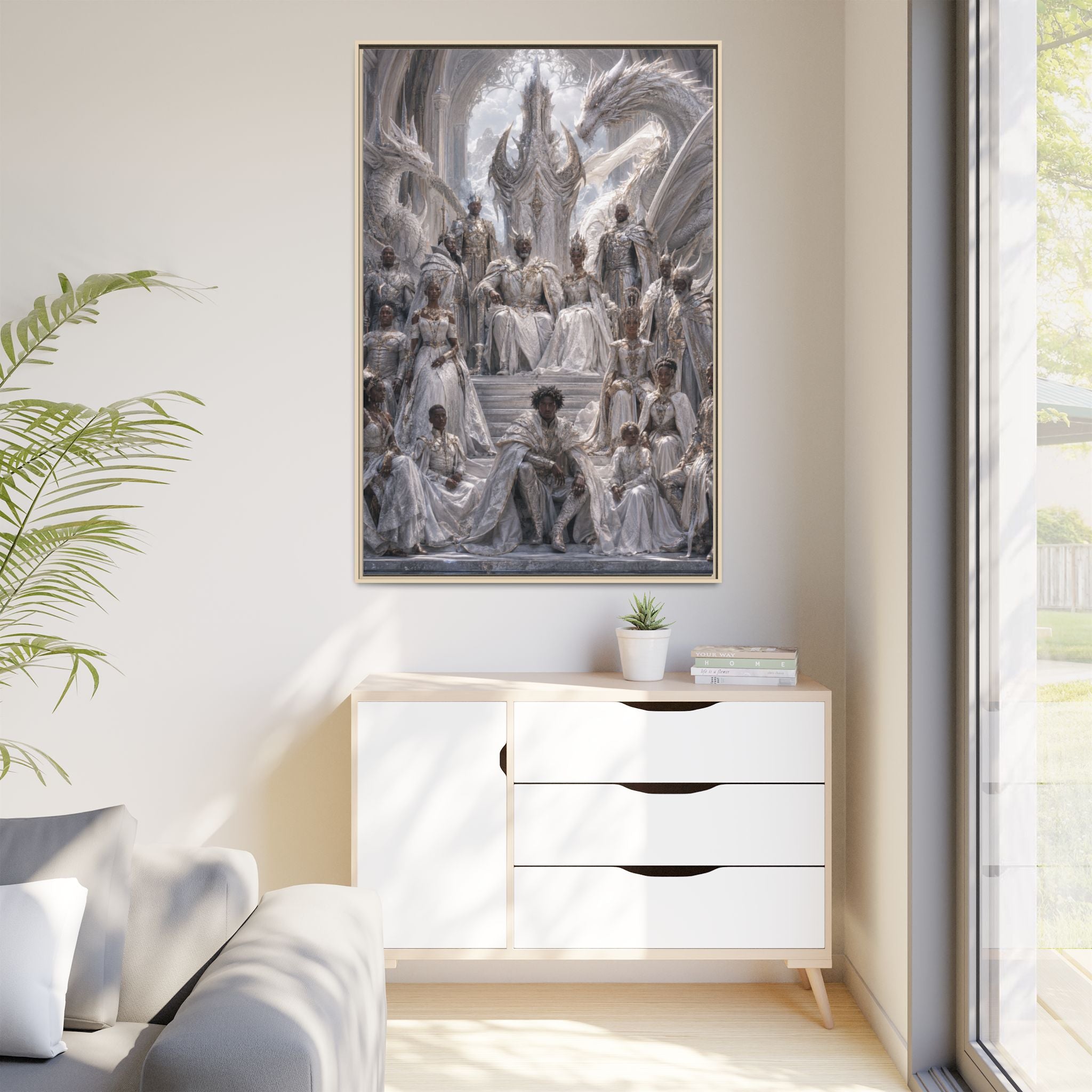 Framed Matte Canvas — Regal Dragon Court Fantasy Art Print