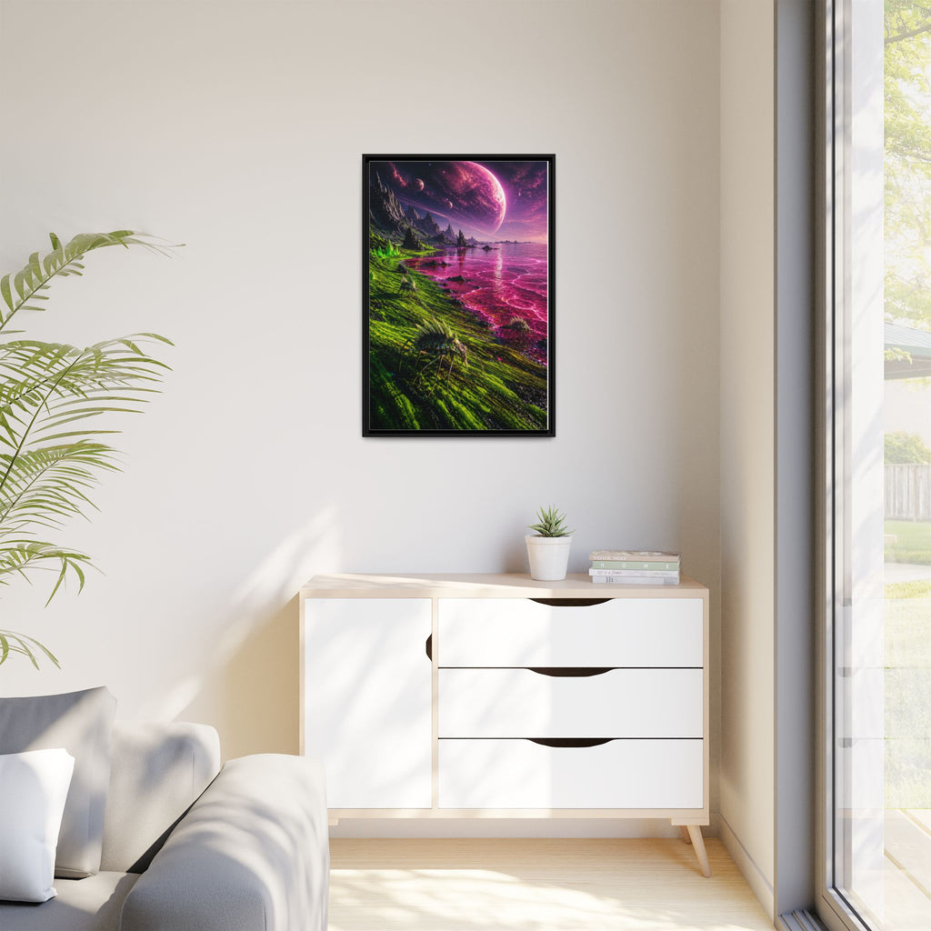 Framed Matte Canvas - Neon Alien Landscape Wall Art
