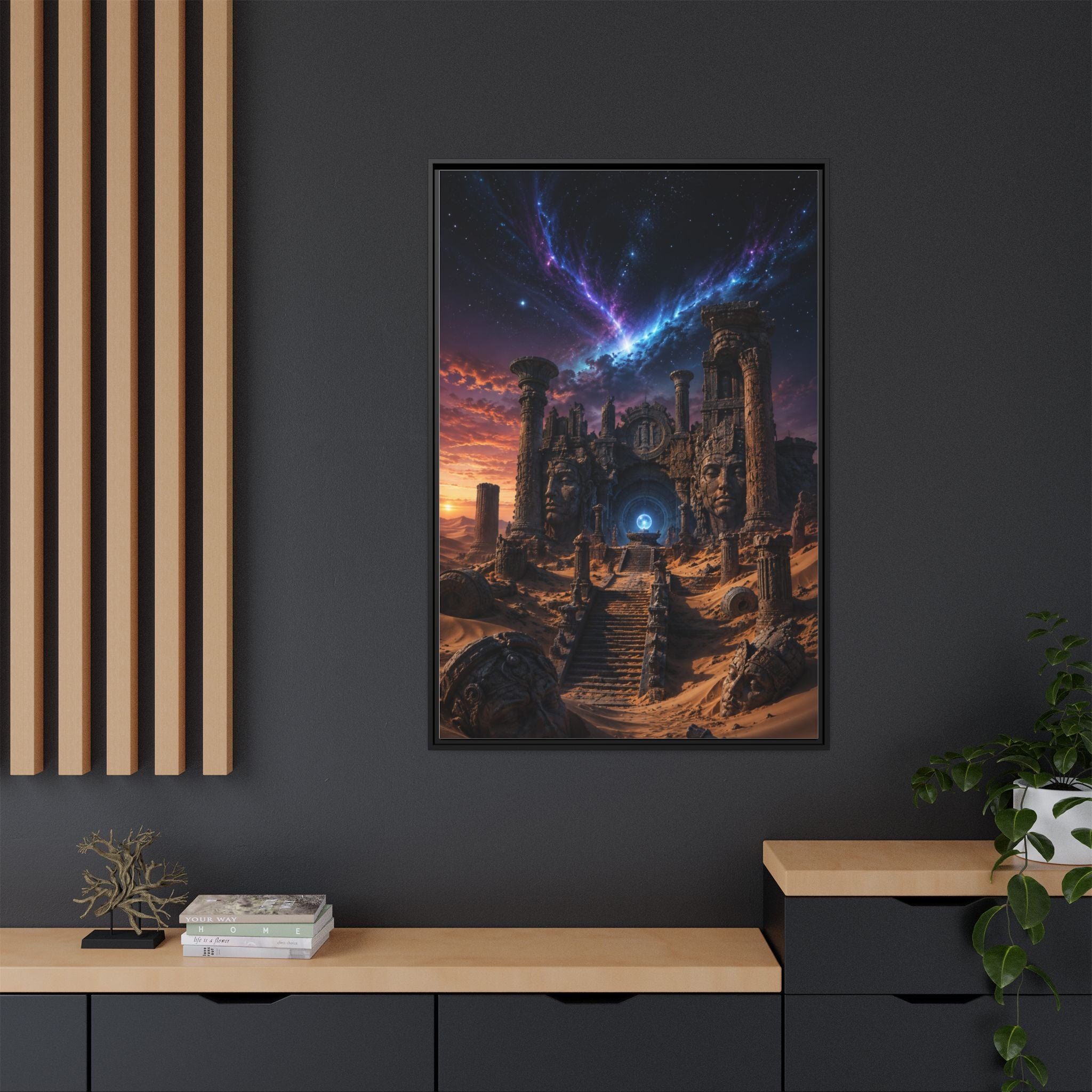 Framed Matte Canvas — Mystical Desert Ruins Nightscape