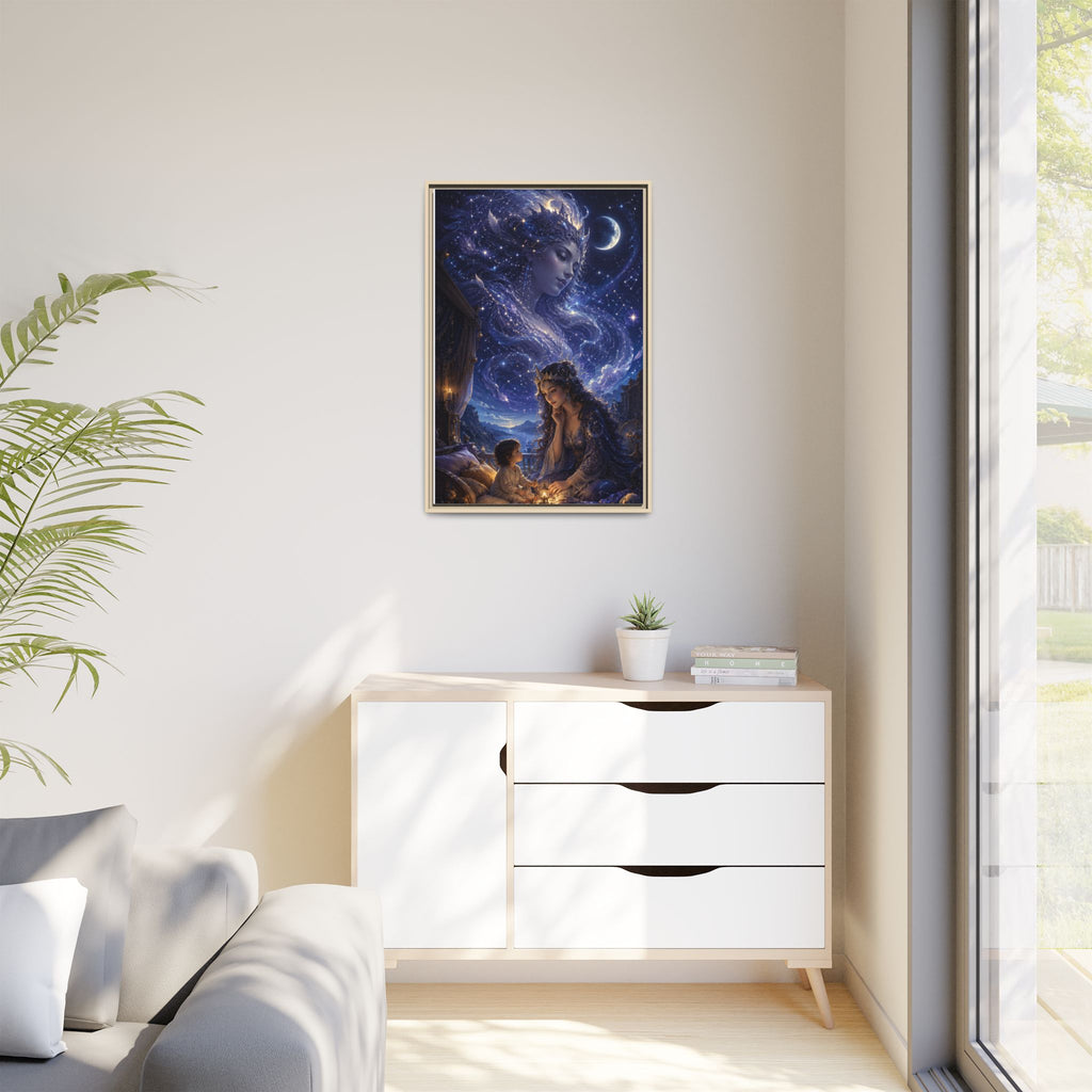 Framed Matte Canvas — Mystical Moon Mother & Child Nightscape Wall Art