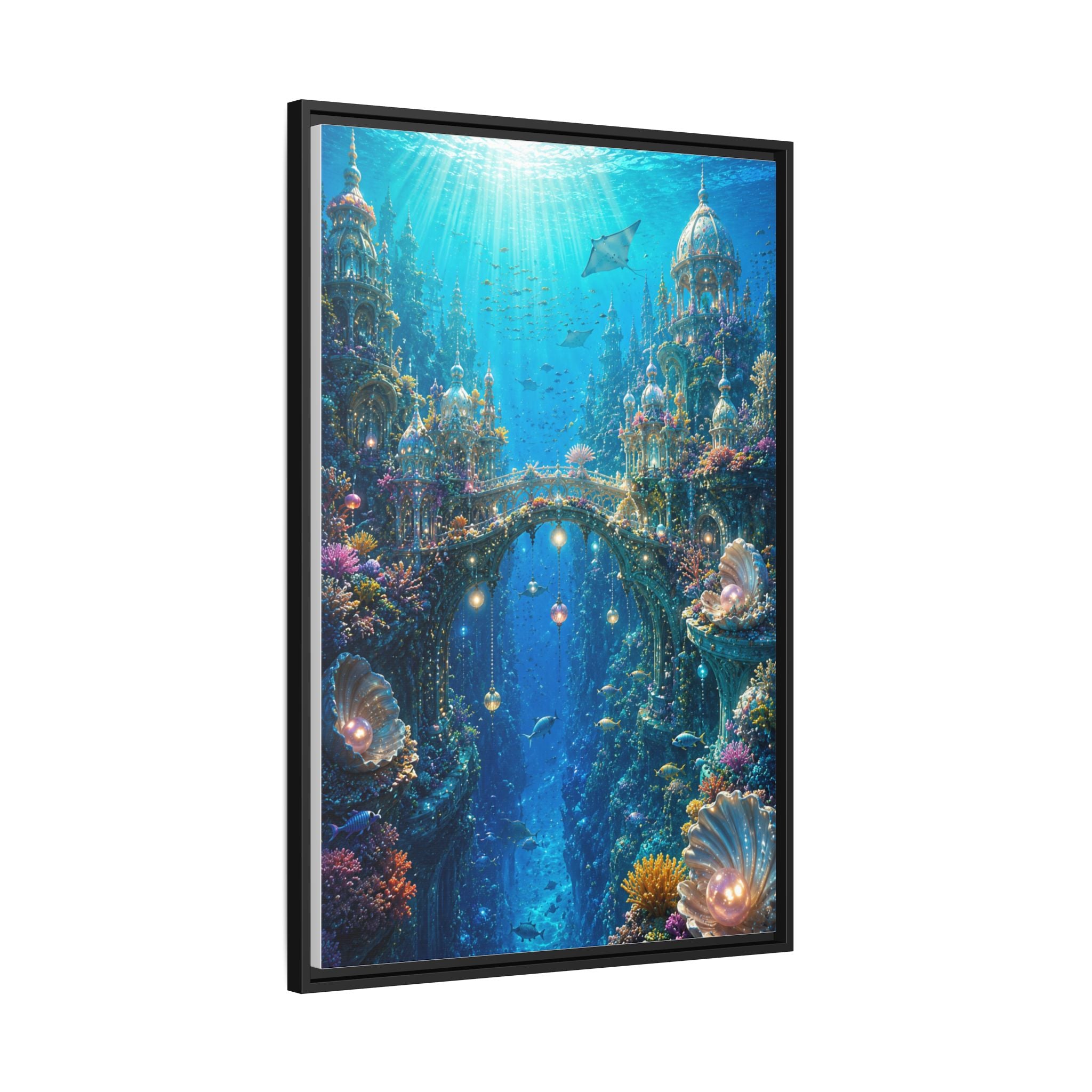 Underwater Fantasy Matte Canvas Framed Print — Ocean City Coral Reef Wall Art