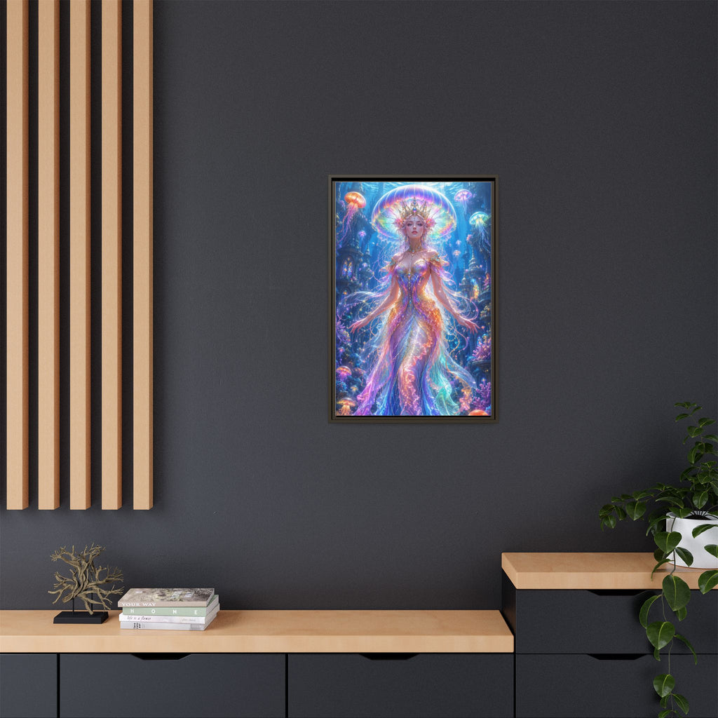 Jellyfish Queen Framed Canvas Art — Vibrant Mermaid Goddess Wall Print