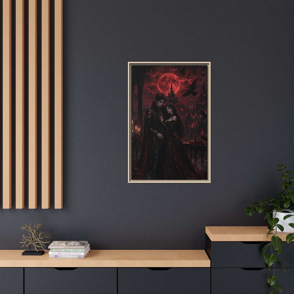 Vampire Lovers Matte Framed Canvas — Gothic Red Moon Wall Art