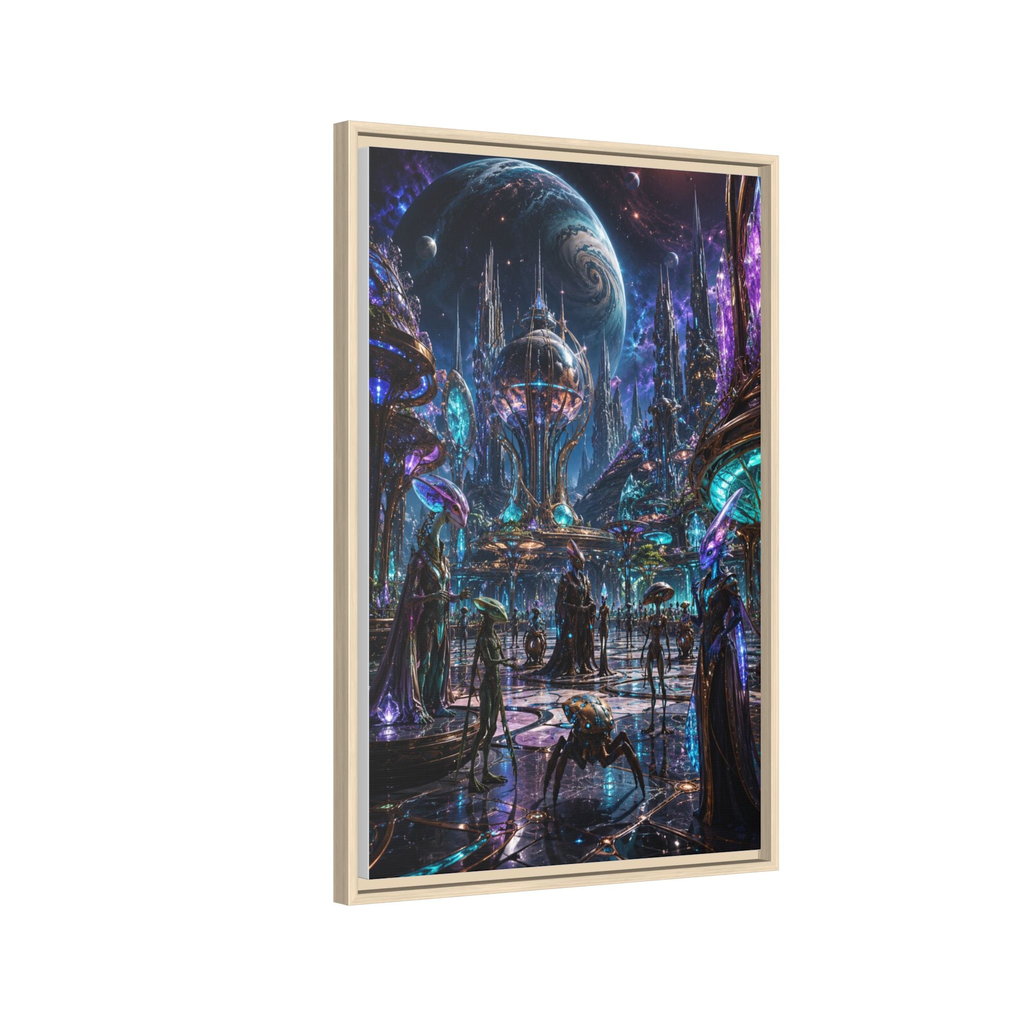 Framed Matte Canvas - Neon Sci‑Fi Cityscape Wall Art