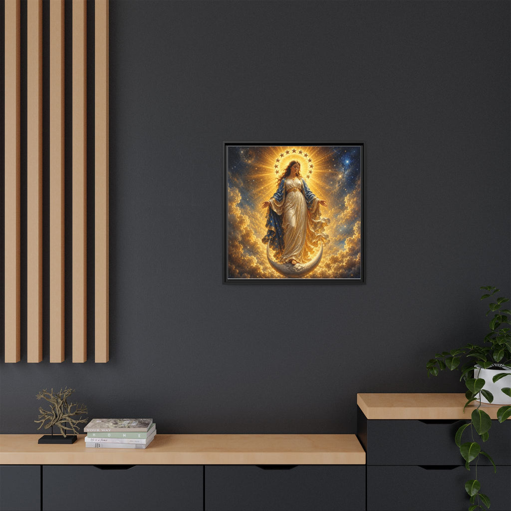 Madonna and Childlike Grace Framed Matte Canvas – Radiant Virgin Mary Wall Art