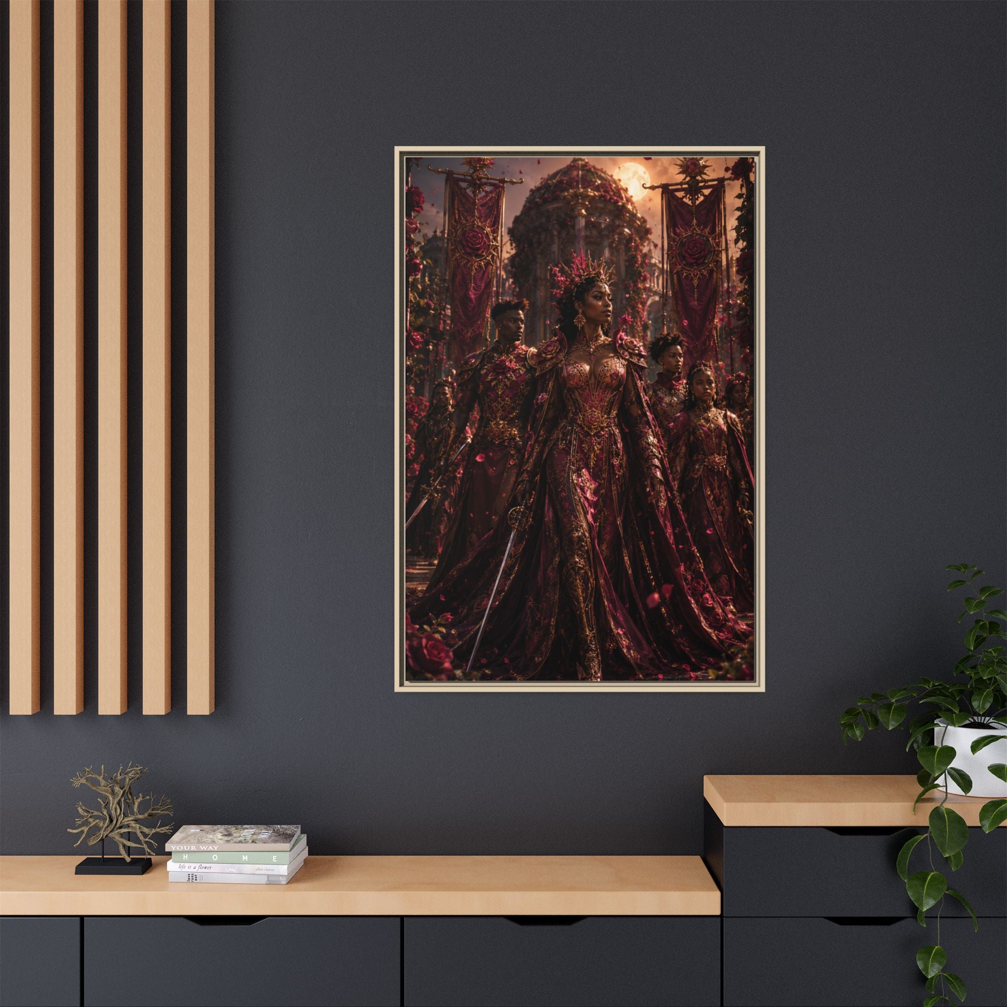 Framed Matte Canvas Art — Regal Fantasy Queen Portrait