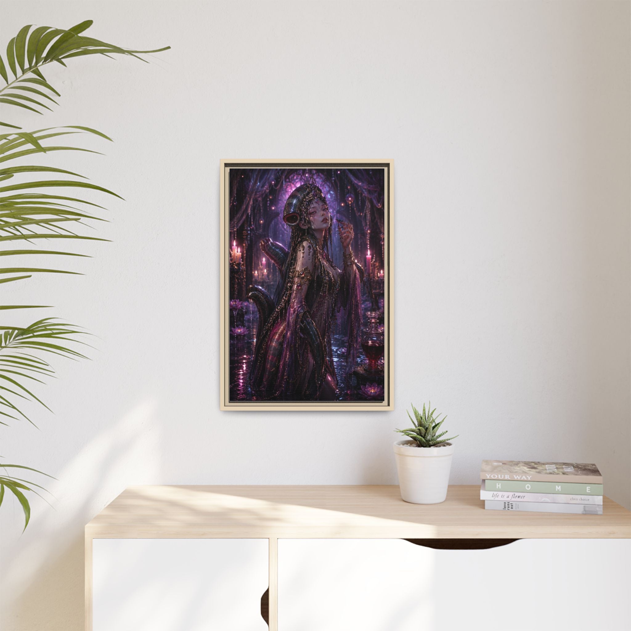 Gothic Fantasy Goddess Matte Canvas Print — Framed Dark Purple Wall Art