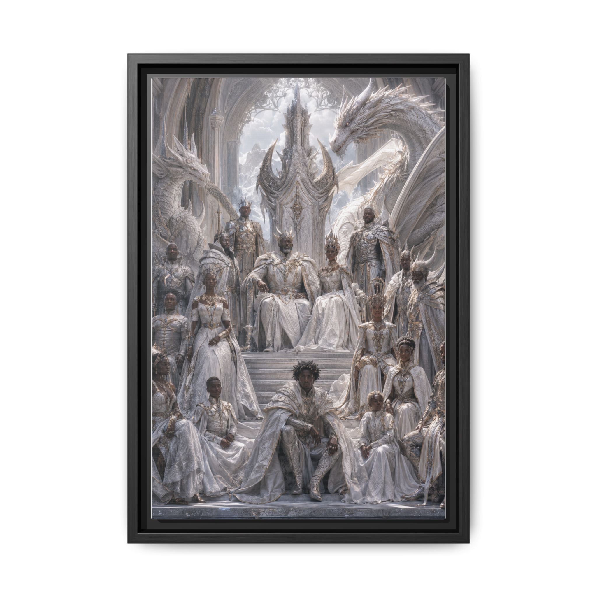 Framed Matte Canvas — Regal Dragon Court Fantasy Art Print