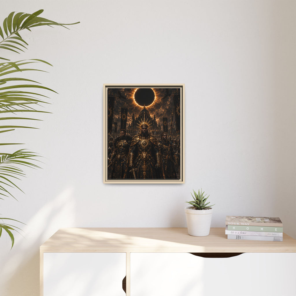 Dark Solar Eclipse Warrior Matte Canvas Framed Art Print