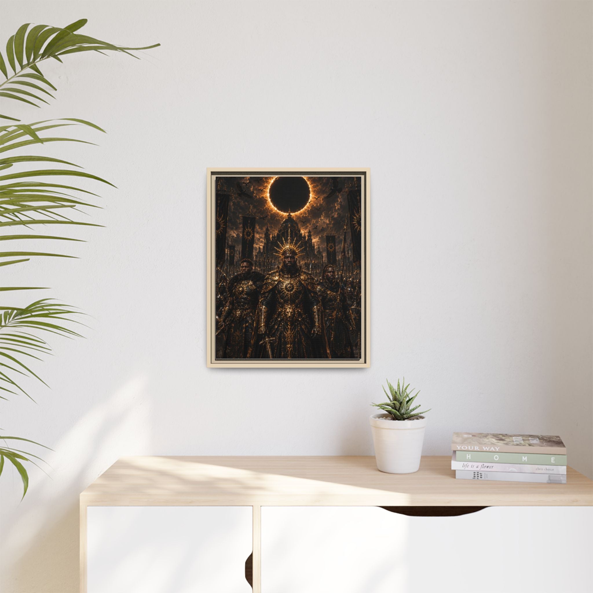 Dark Solar Eclipse Warrior Matte Canvas Framed Art Print