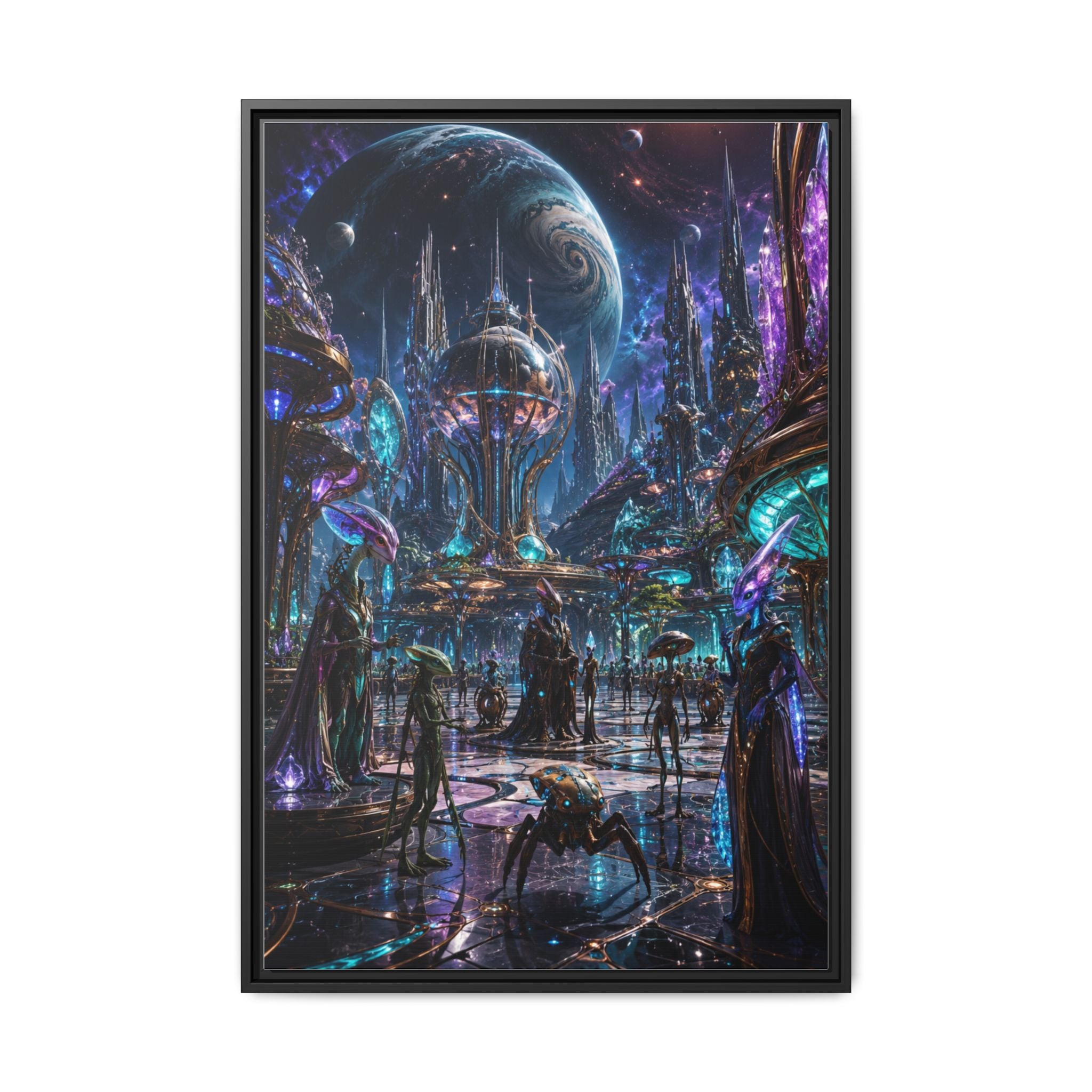 Framed Matte Canvas - Neon Sci‑Fi Cityscape Wall Art